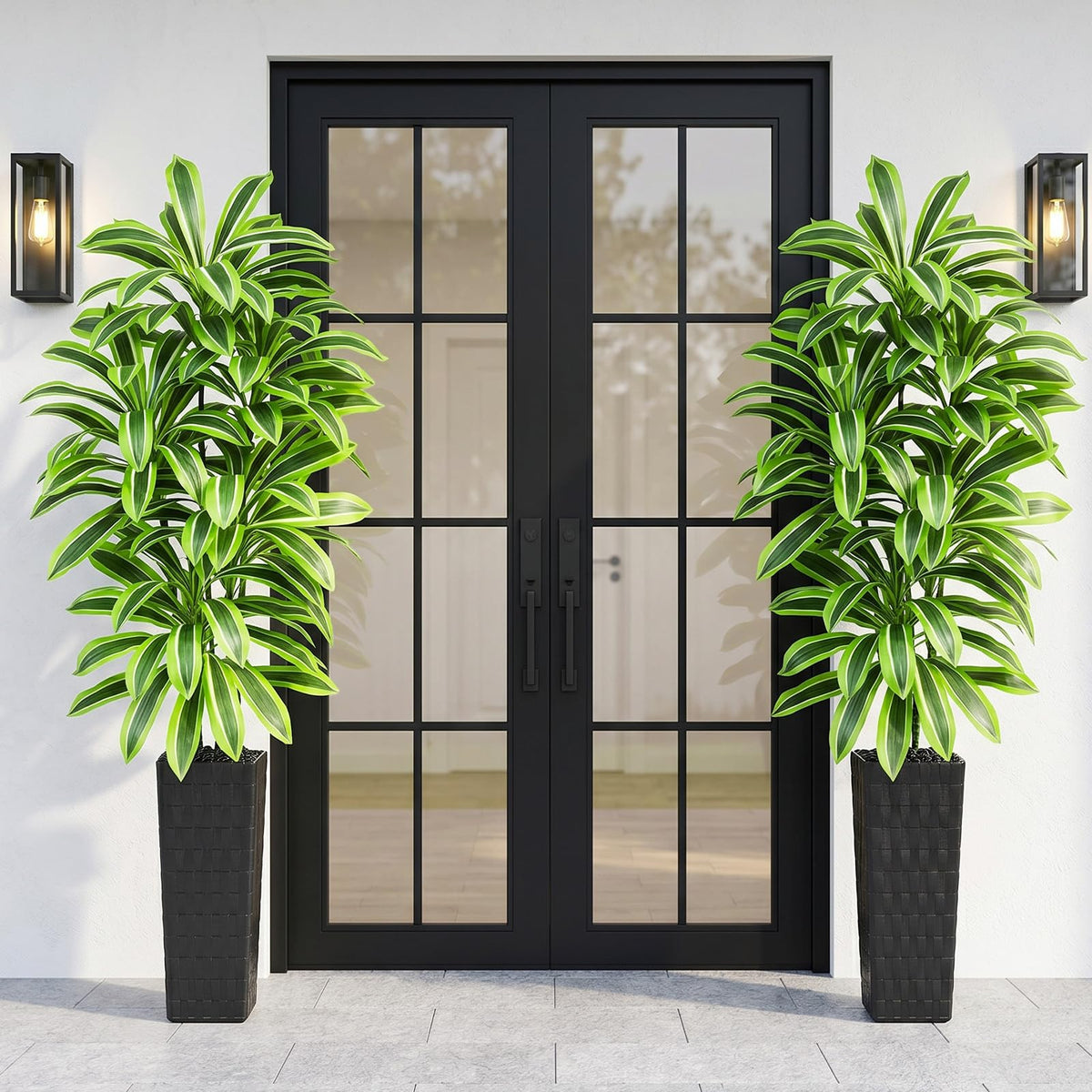 Artifical Yellow Dracaena Tree Indoor, 7FT Tall Fake Floor Plants with Black Planter & Pebbles, Fuax Silk Yucca Tree for Home Office Living Room Bedroom Farmhouse Modern Outdoor Topiary Tree