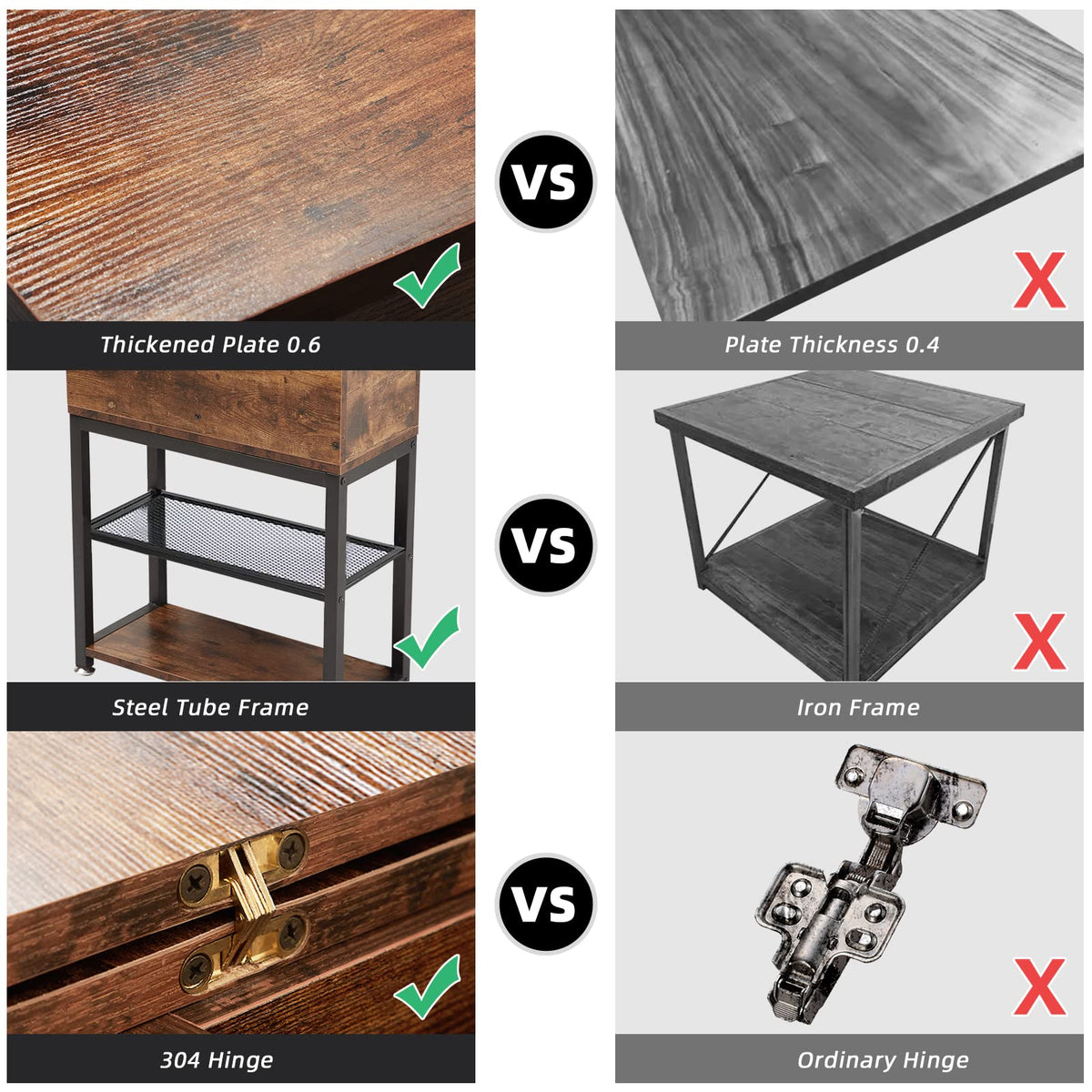 End Tables for Living Room, 28 inch Tall Side Table, End Tables with USB Ports and Outlets, 8.4" Super Deep Drawer, Flip Top End Table with Charging Station, Sturdy Steel X-Shaped Frame, Holds 216lbs