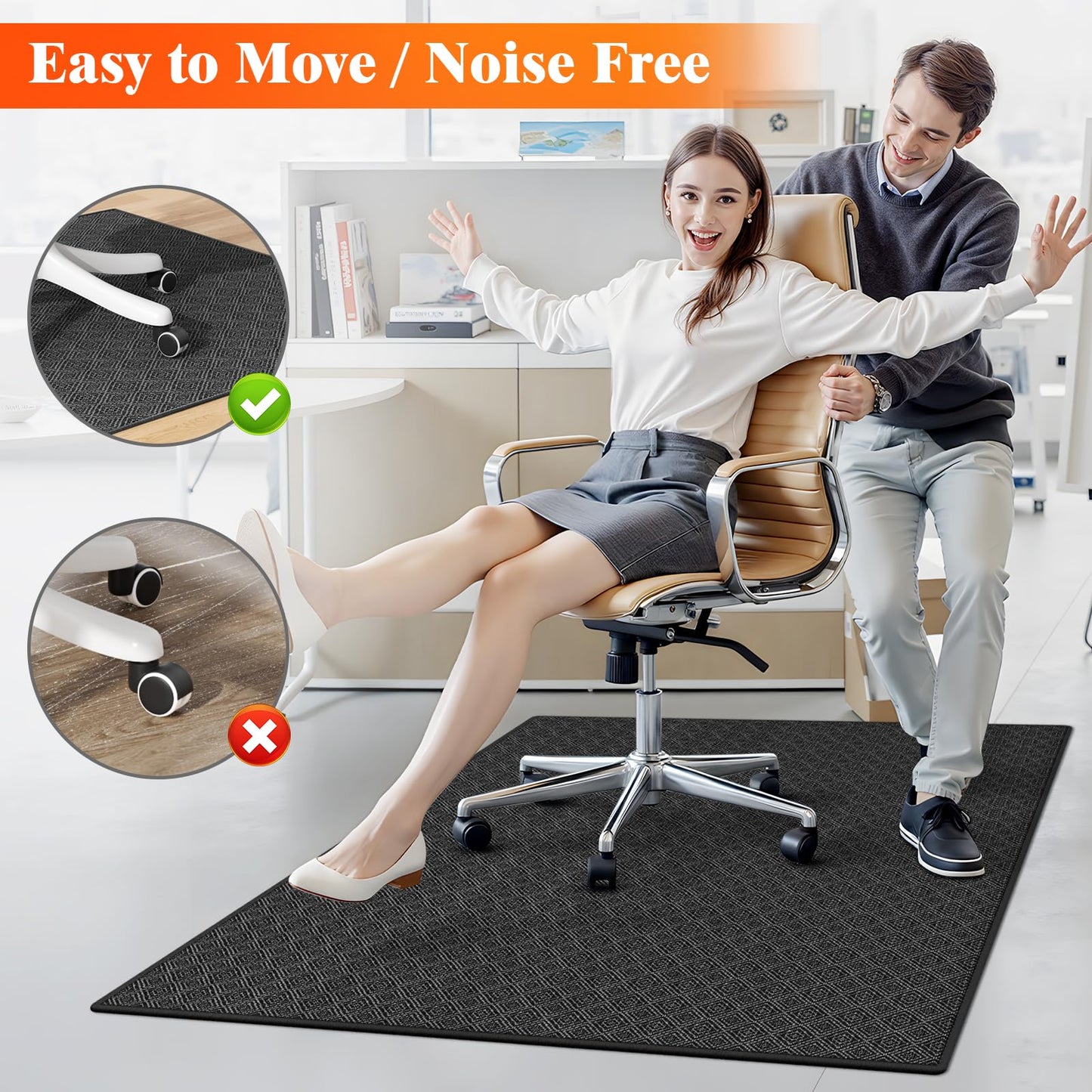 KMAT Office Chair Mat, 36x48in Heavy Duty Hardwood/Tile Floor Protector, Floor Mat Computer Desk Mat for Rolling Chairs, Work, Study, Office, Black