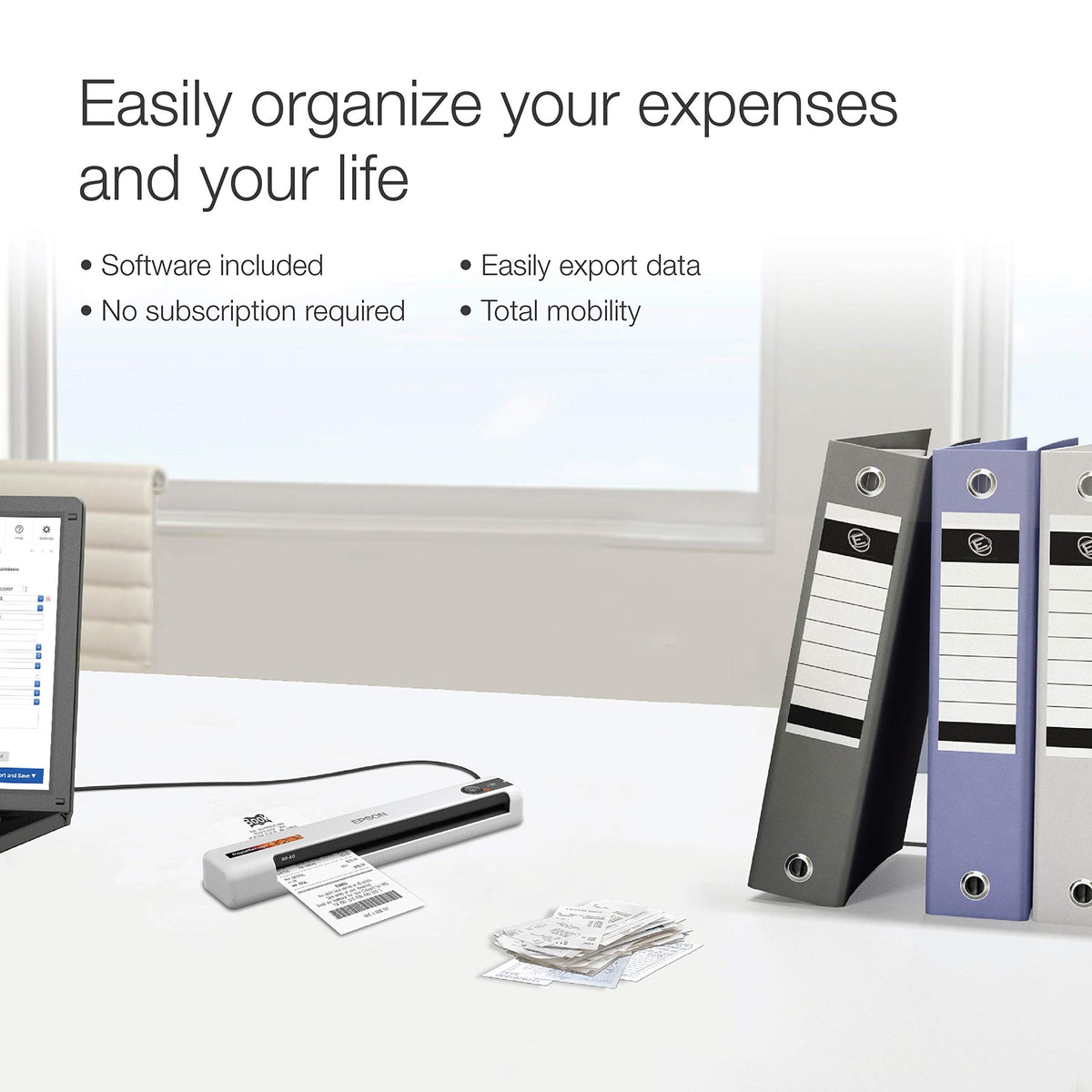 Epson RapidReceipt RR-60 Mobile Tax Receipt and Color Document Scanner with Complimentary Data Management Software for PC & Mac