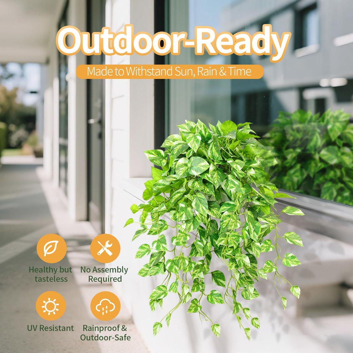 QIANYUN Fake Pothos Ivy Plant for Home Decor – 40" Fake Hanging Plants with Pot, Artificial Silk Greenery for Indoor Shelf, Bedroom, Living Room, Bathroom, or Office Decoration