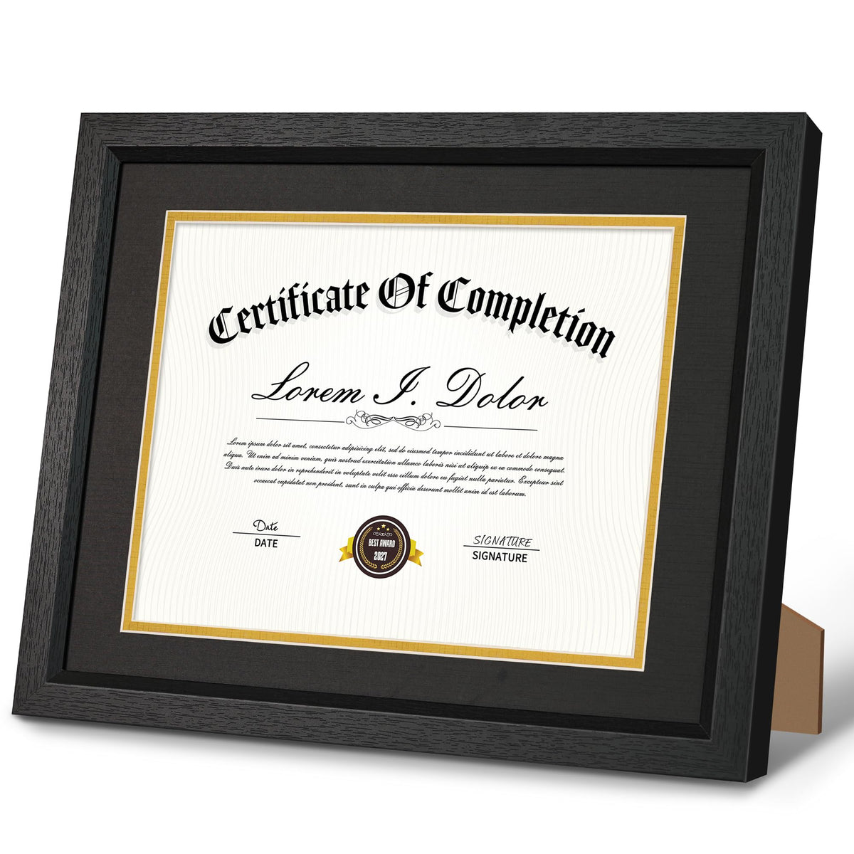 Decobility 8.5x11 Diploma Frame with Black Gold Double Mats, 11x14 Picture Frame Matted for 8.5 by 11 Document, Wall & Tabletop Display Certificate Frame with Tempered Real Glass, Black, Set of 2