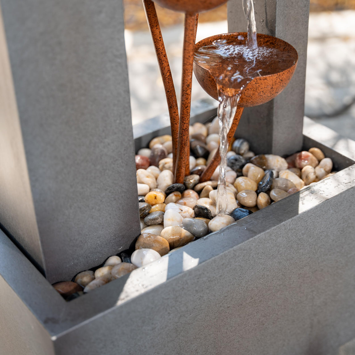 XBrand 38-Inch Freestanding Sculptural Metal Multi-Tier Flower Water Fountain, Gray and Bronze