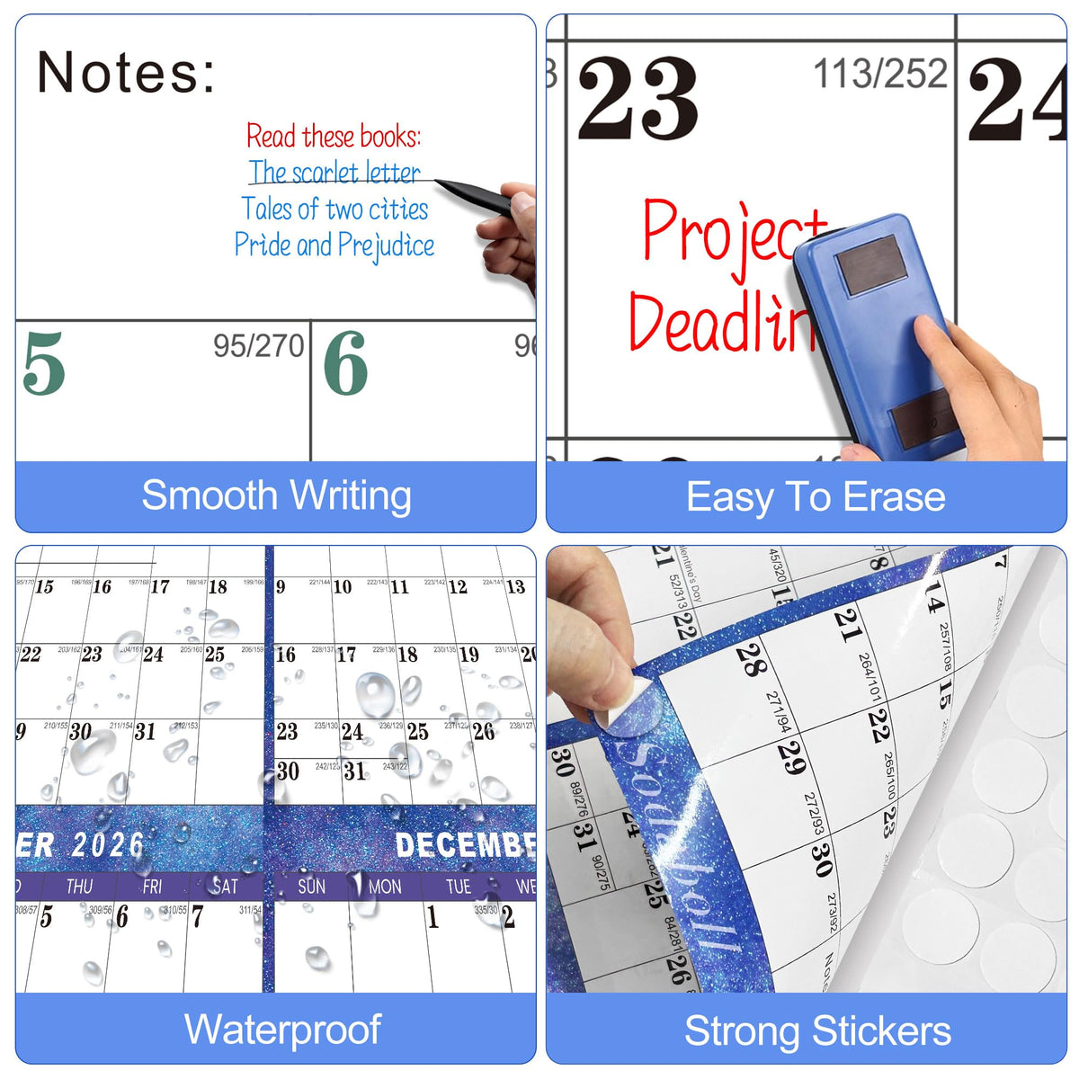 24" x 36" 2026 Wall Calendar Dry Erase - Large Starry Sky Calendar Wet & Dry Erasable Laminated 12 Month Annual Yearly Planner, Reversible, Horizontal/Vertical (2026 Wall Calendar)