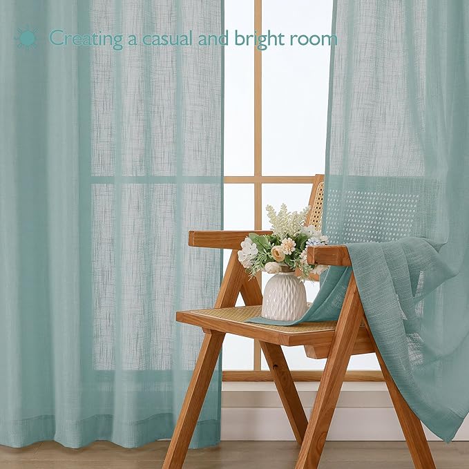 Chyhomenyc Extra Long Aqua Green Semi Sheer Curtains 108 Inches Long 2 Panels