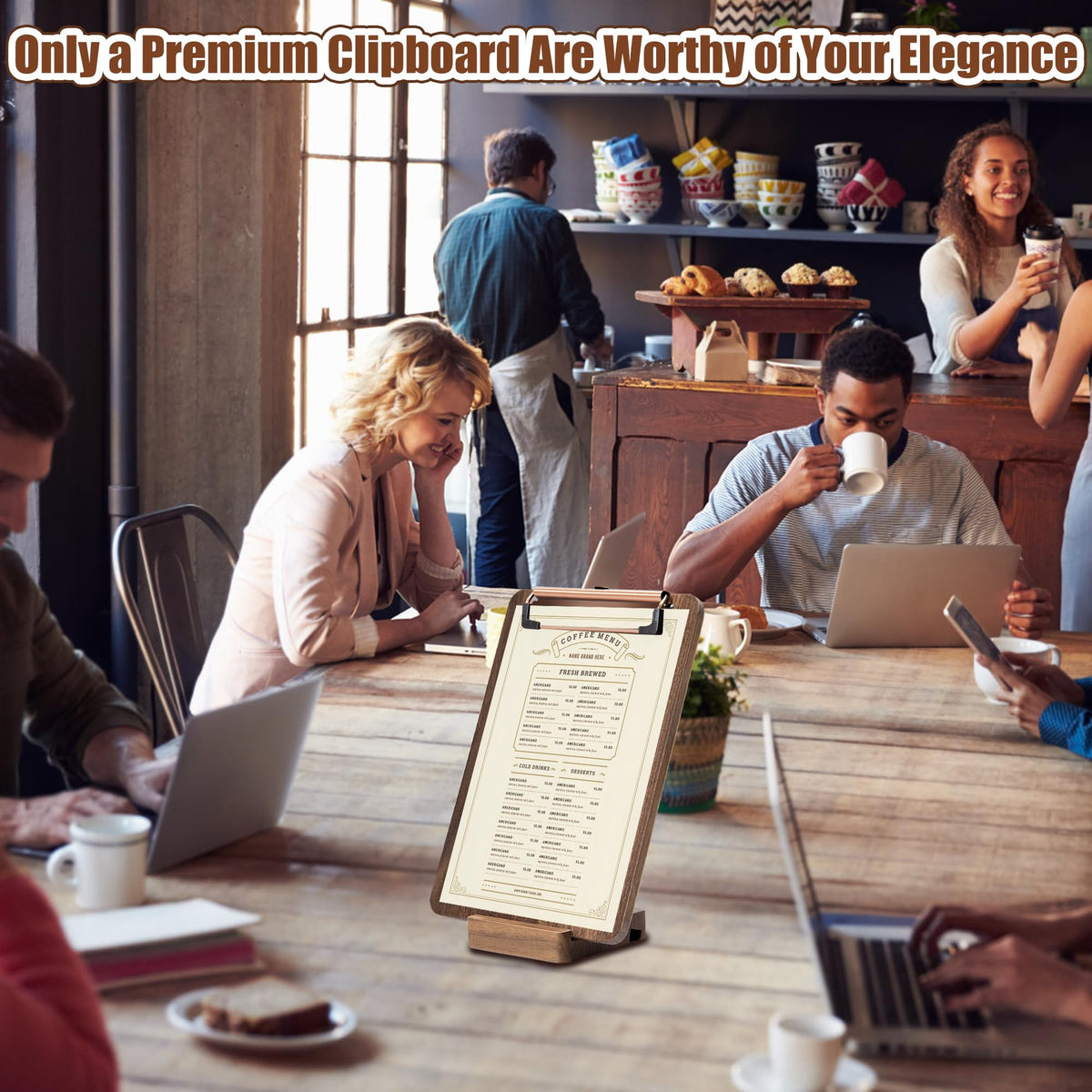 Walnut Wood Clipboard, 12.6" x 8.7" Clip Board with Stable Base, School Classroom Essentials, Solid Hardwood, Free Stand Holder for Bar, Training Courses, Coffee Shops, Office Supplies Teacher Gifts