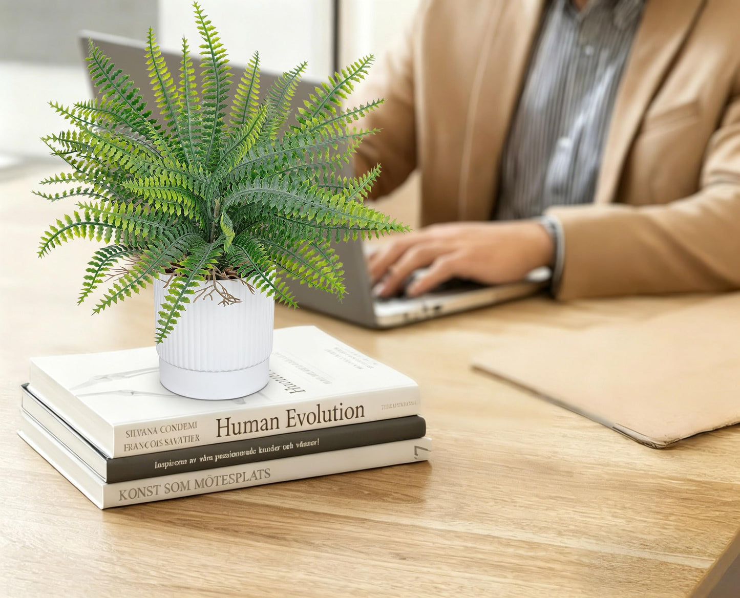 GnFlus Set of 2 Fake Plant Fern Potted Artificial Plants for Shelf Desk Home Bathroom Farmhouse Room Office Kitchen Farmhouse Coffee Table Decor