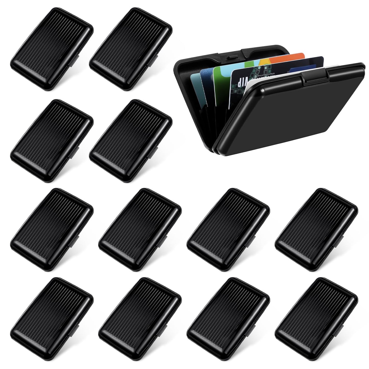 Douaowoc 12 Pcs Black Aluminum Wallet Credit Cards Holder Bulk Blocking Credit Cards Holder Mini Slim Aluminum Wallet Metal Business Card Case Credits Wallets Protector ID Hard Case