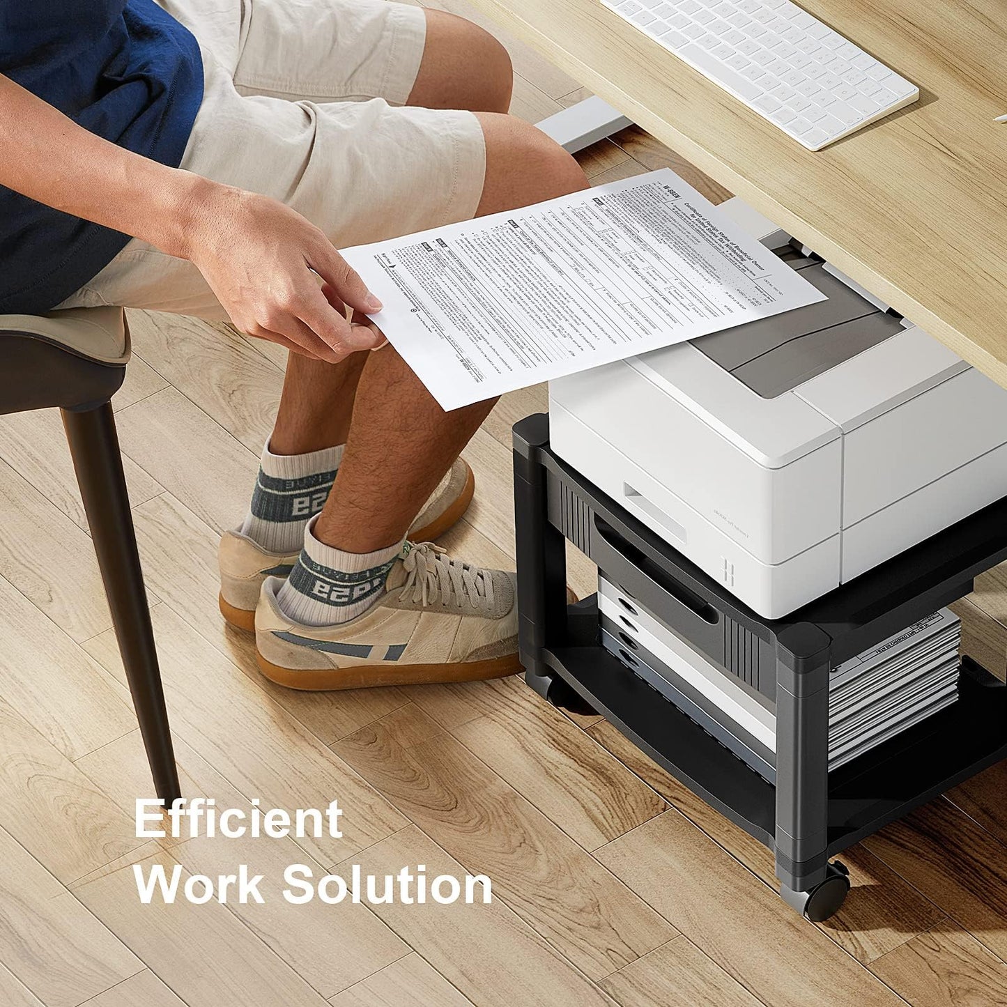 HUANUO Printer Stand with Cable Management and Storage Drawer, Printer Table with Locking Wheels, 14.1-inch Maximum Height Printer Cart for Under Desk, Home, Office, HNDPS