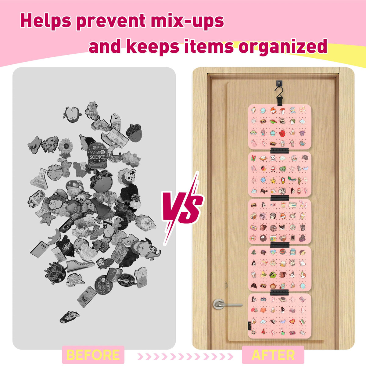 PACMAXI Hanging Enamel Lapel Pin Display Panels Organizer With 5 Loose-leaf Board Pieces, Brooch Pin Enamel Pin Display Pages, Badge Collection Display Holder Holds At Least 120 Pins. (Pink)