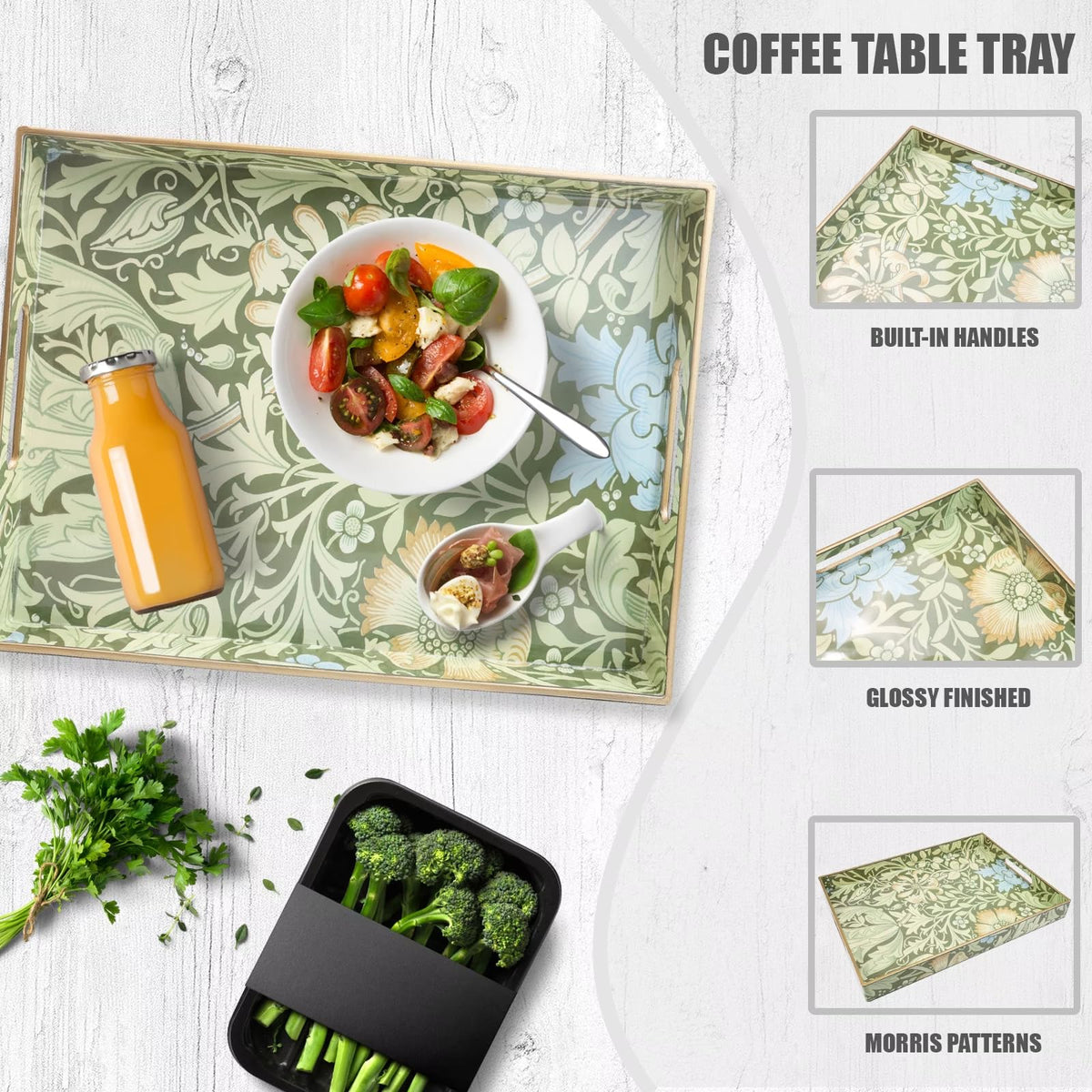 Spsyrine Serving Tray with Handles, Plastic Decorative Tray for Coffee Table, Living Room, Home Decor, 3040C