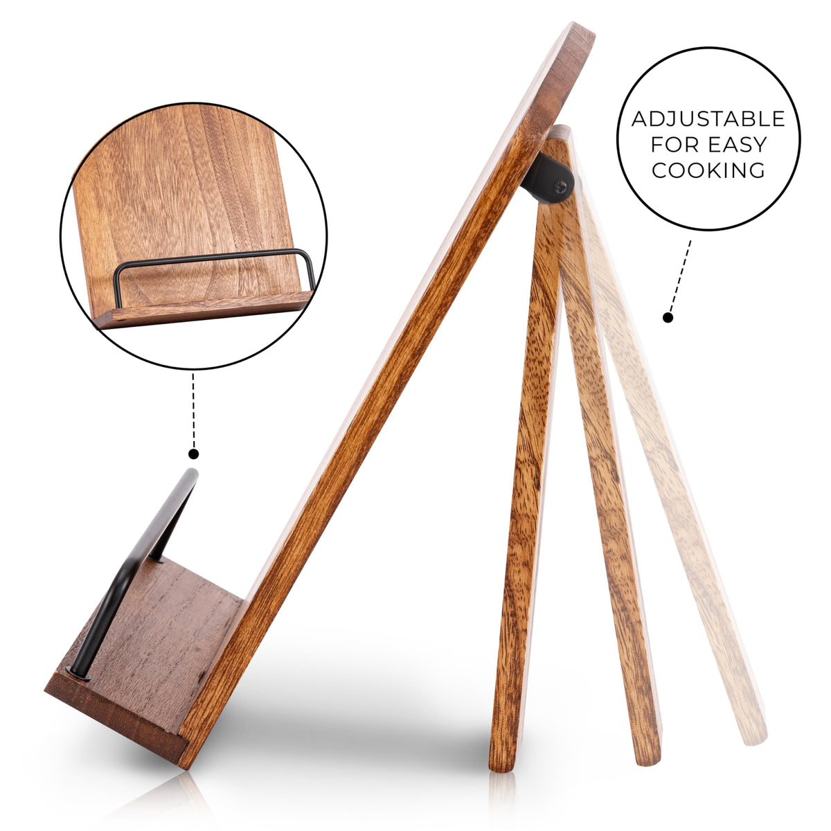 Beautiful Cookbook Stand for Your Kitchen Counter - Solid Wood Stand Easily Keeps Cook or Recipe Books Open for Convenient Cooking - Perfectly Fits Your iPad/Tablet and Enhances Any Kitchen Decor