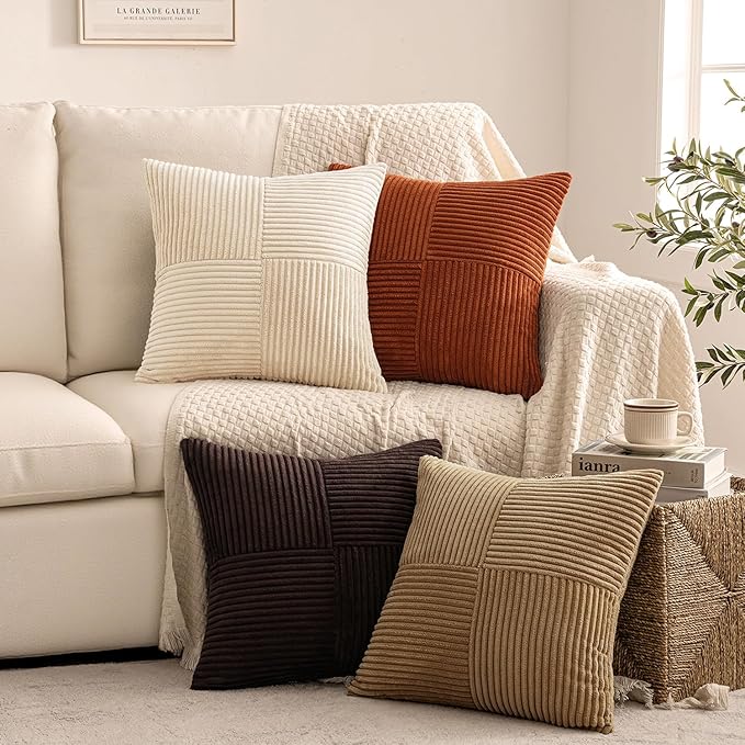 MIULEE Brown Beige Throw Pillow Covers 18x18 Inch Set of 4 Boho Farmhouse