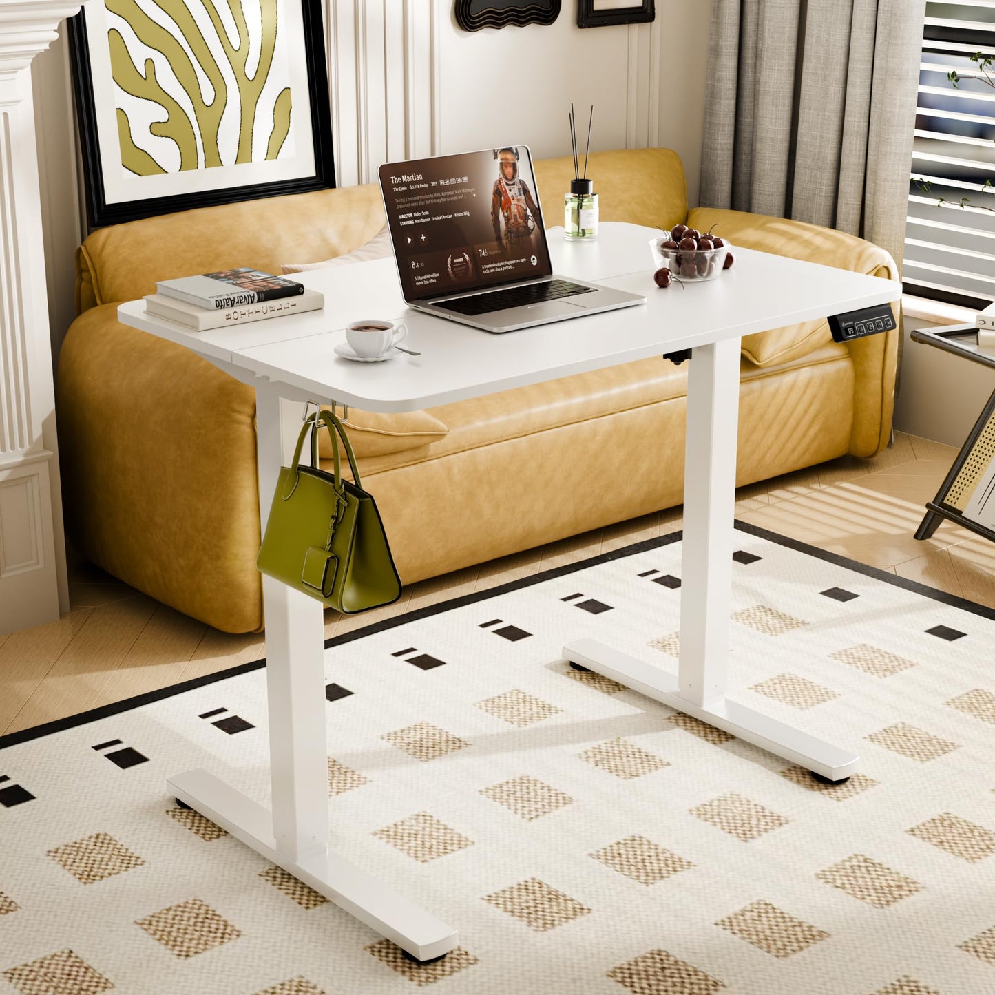 ERGOMAKER 35" Electric Standing Desk, Adjustable Height, Sit Stand Up Desk for Home Office & Computer Workstations, Memory Controller, White