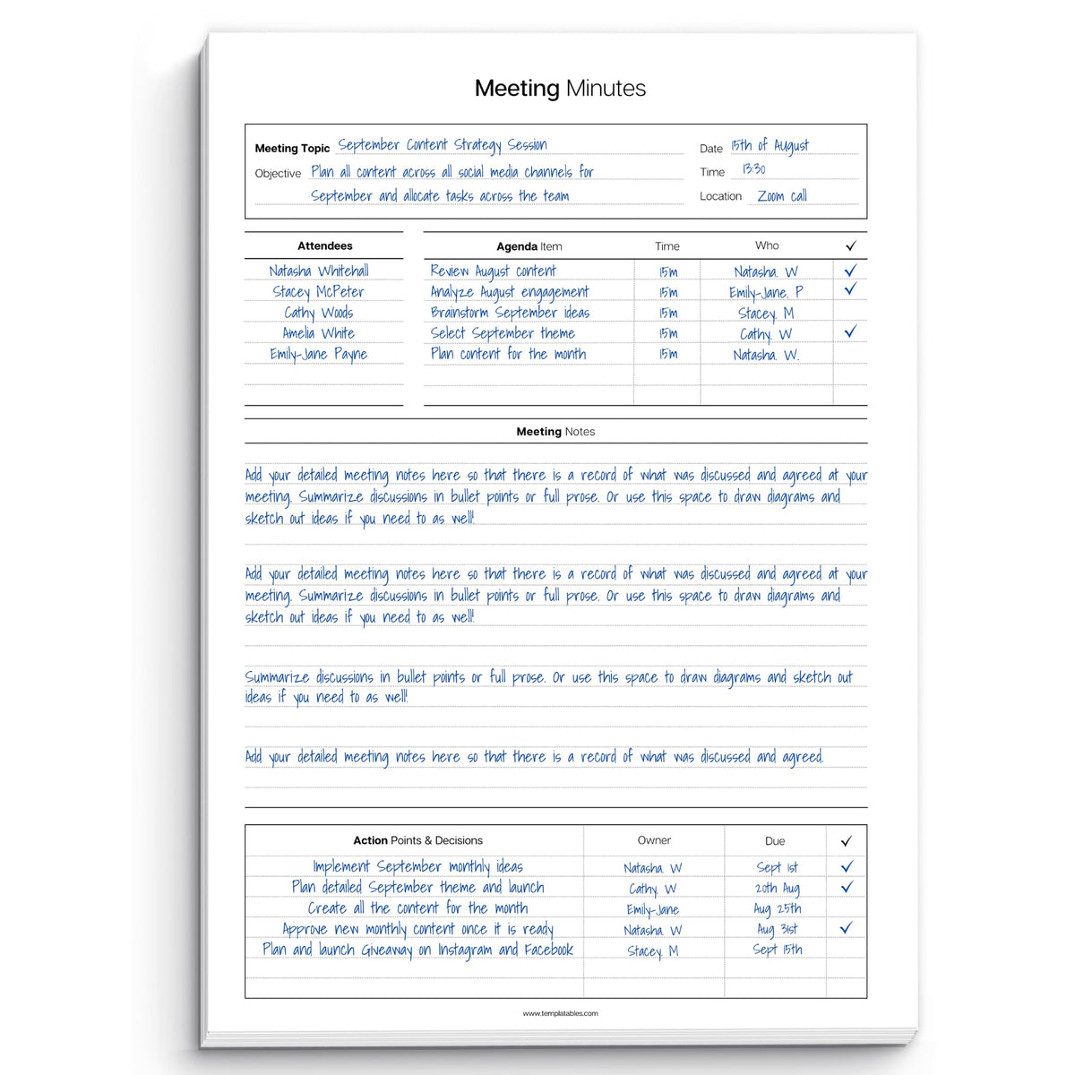 Templatables Meeting Minutes Note Taking Professional Notepad | Plan, Record and Track Actions, Agendas from all your Important Meetings Desk Pad | 50 Undated Tear Away Sheets A4 | Mono