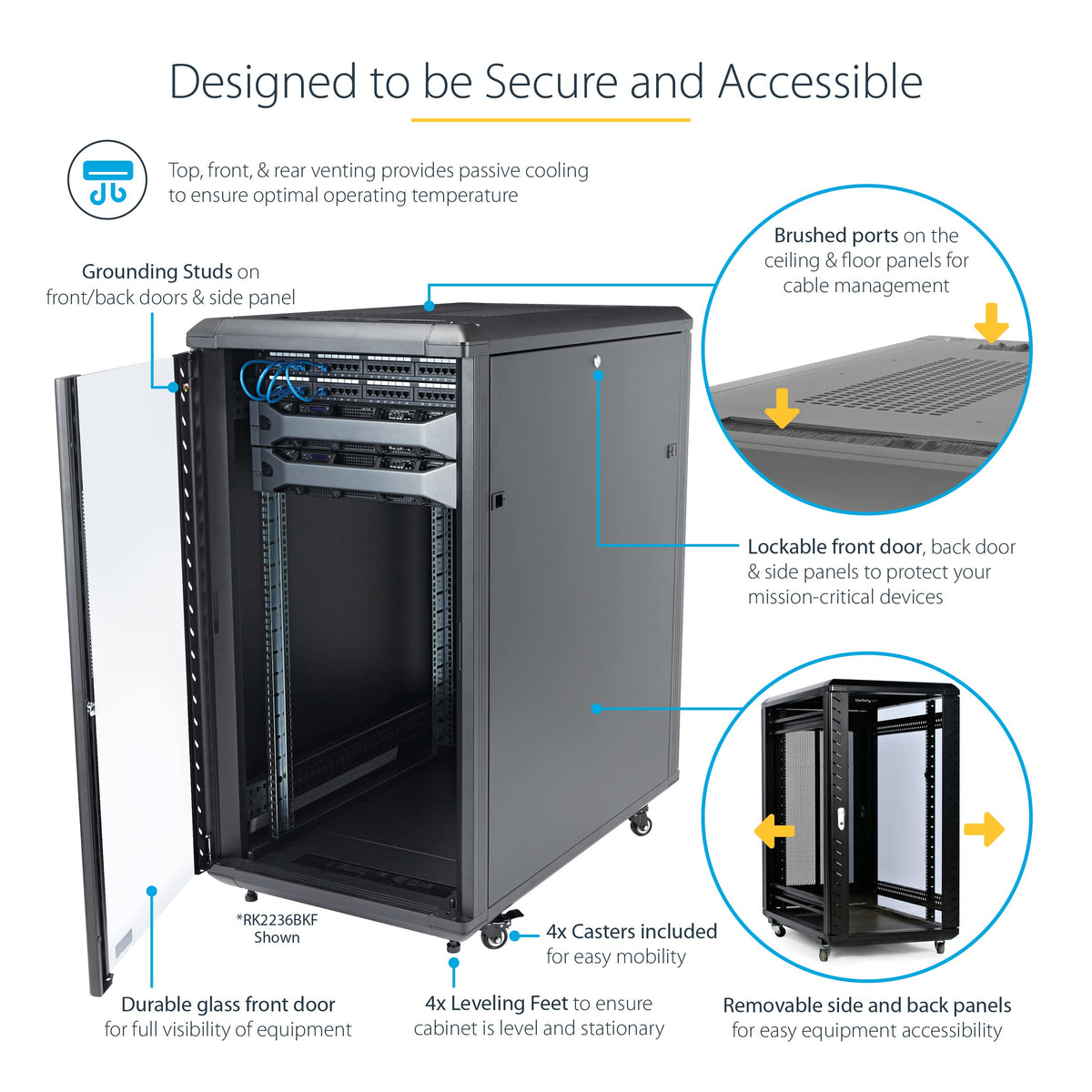 StarTech 18U Enterprise-Grade Server Rack Cabinet, 19in Enclosed 4-Post Rack with 33in (83cm) Mounting Depth and 1764lb (800kg) Weight Capacity