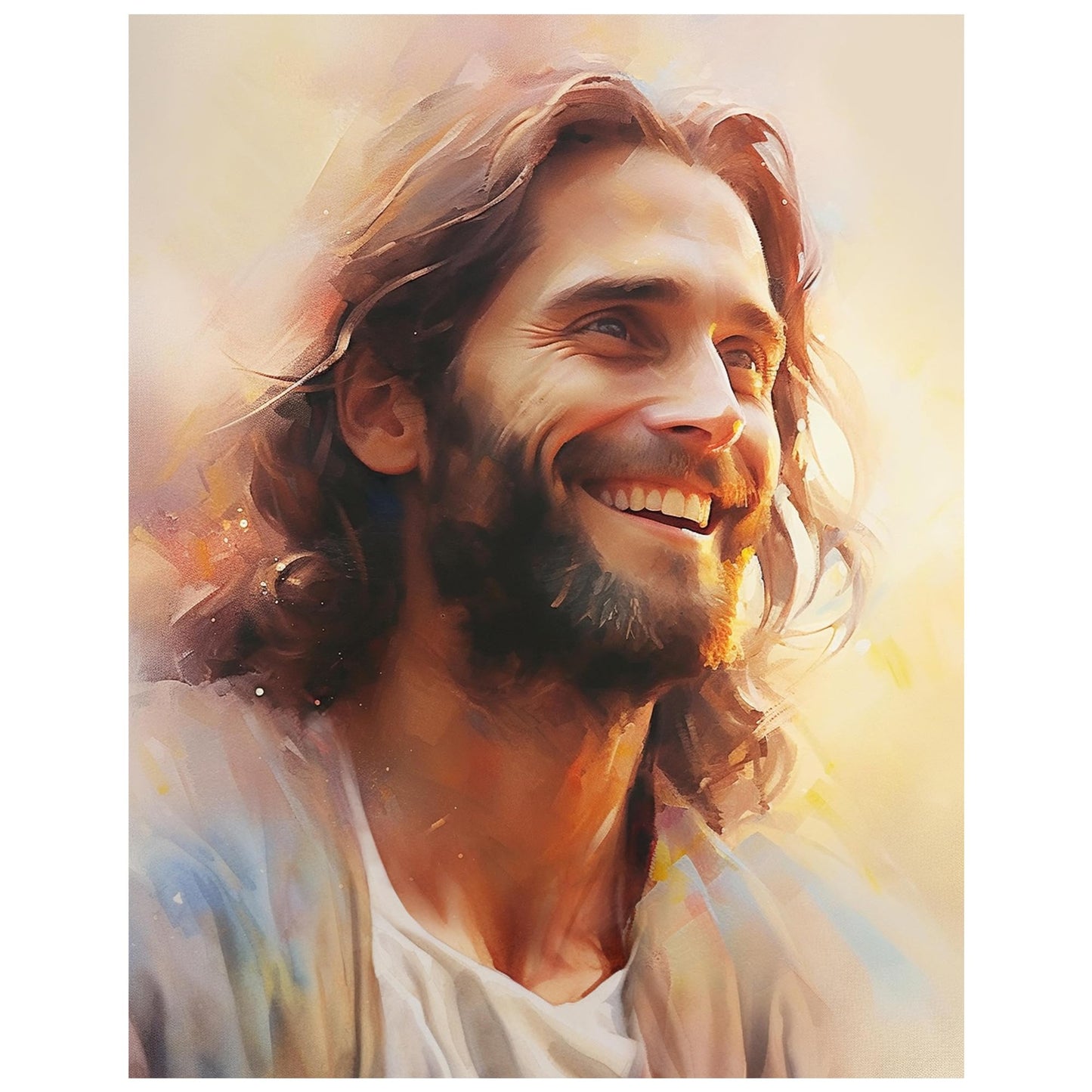 Jesus Portrait Wall Art 11x14 Religious - Christian Paintings Wall Decor - Spiritual Artwork - Smiling Christ Painting - Home Office Living Room - Christian Gift - Premium Quality - UNFRAMED