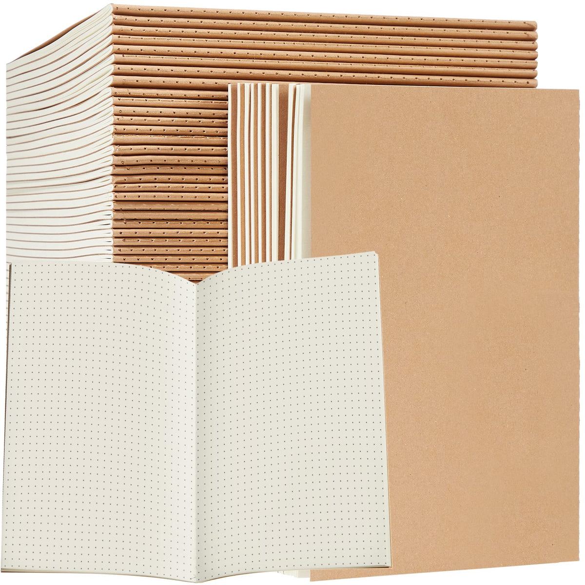 Sabary 72 Pack Kraft Paper Notebook Journals 5.5 Inch x 8.3 Inch A5 Notebook in Bulk Softcover Ruled for Writing Sketch Travel Journal with 60 Pages 30 Sheets(Brown,Dot Grid)
