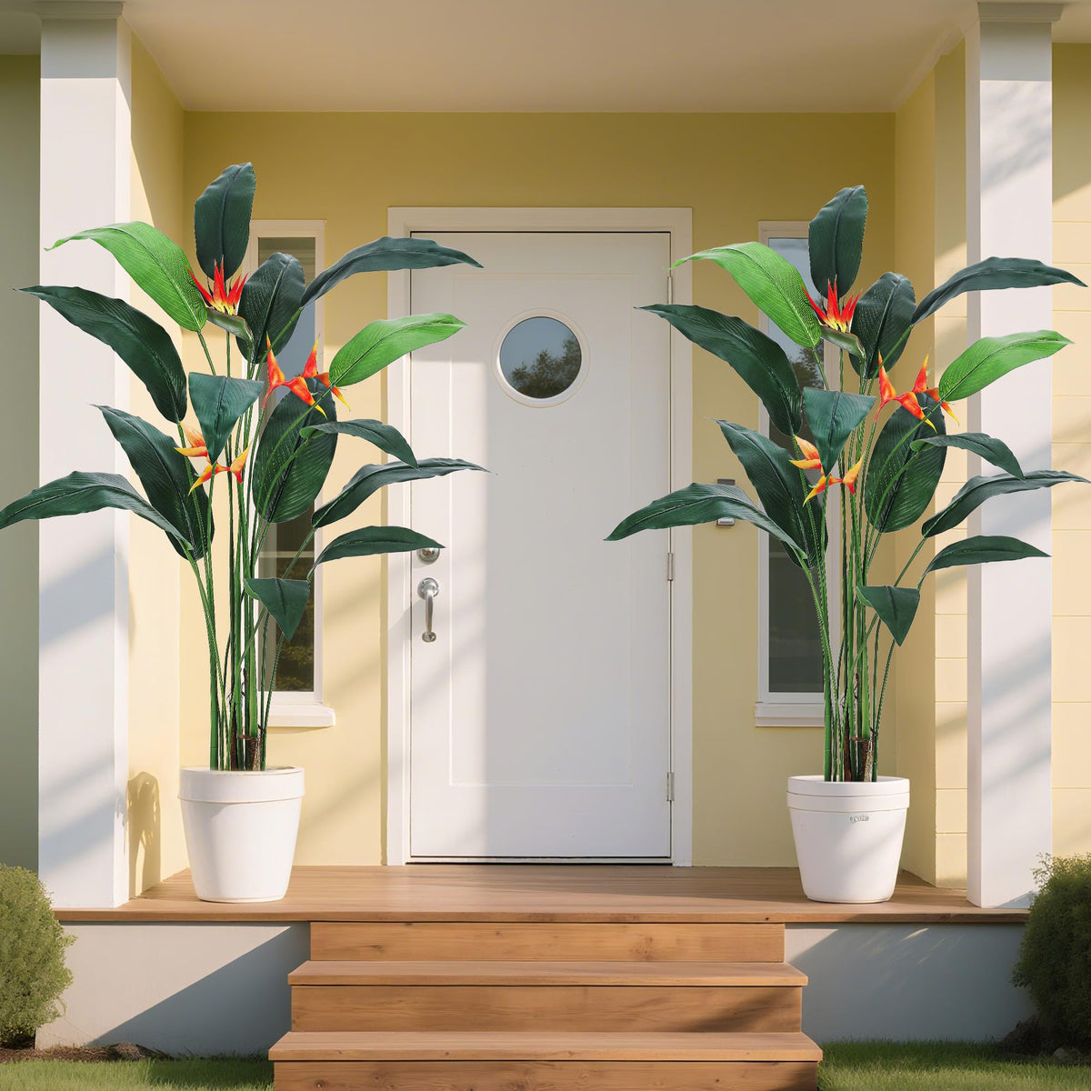 Realistic Artificial Bird of Paradise Plant Palm Tree, 7FT 6FT Tall Fake Tree with Lifelike Faux Leaves, 14 20 Trunks, Silk Indoor Outdoor Greenery, Easy Assembly Home Office Decor, 1 Pack