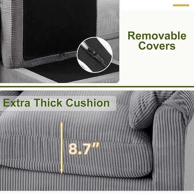 HAOMARKETS Corduroy 4-Piece Sofa Set, Upholstered Ottoman Set of 2 and Accent