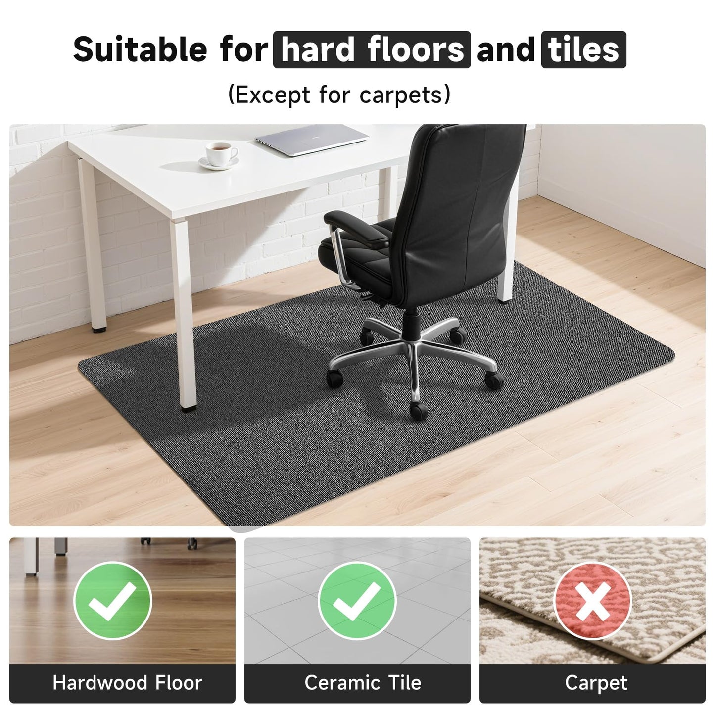 SHAREWIN Office Chair Mats for Hardwood Floor, Dark Gray 47"x36" Computer Chair Rug, Under Desk Mat, Large Anti-Slip Floor Protector for Home, Office, Study