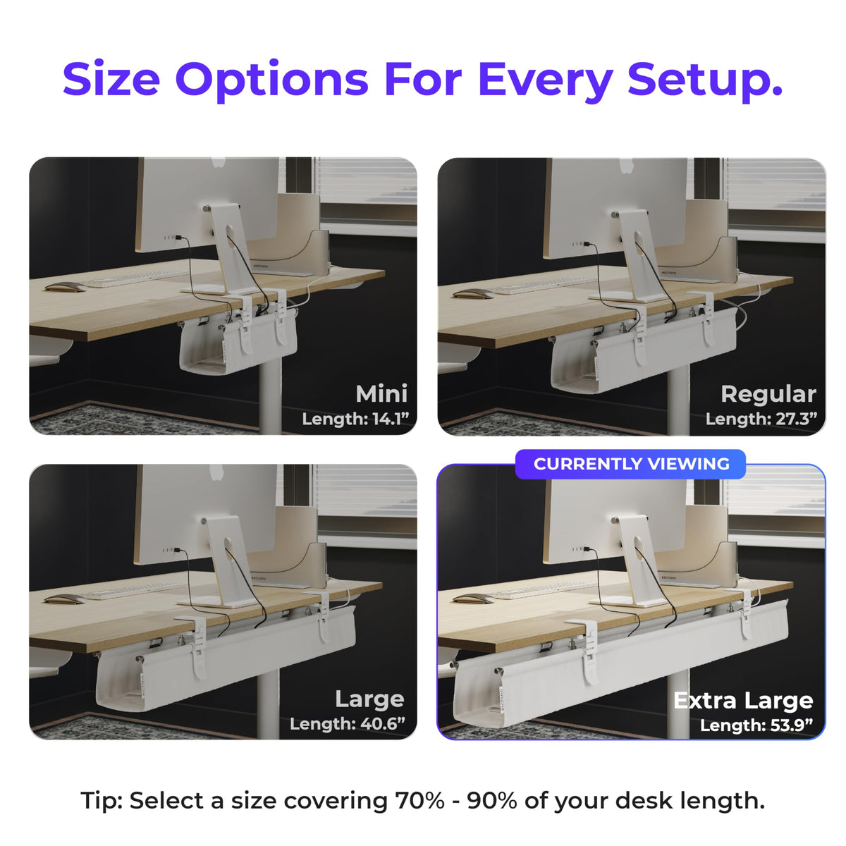 Ascrono Original No Drill Under Desk Cable Management Tray 53.9" - Premium White Fabric Cable Management Under Desk - Clamp/Screw Mount Cord Organizer - Supports Upto 66lbs - Extra Large