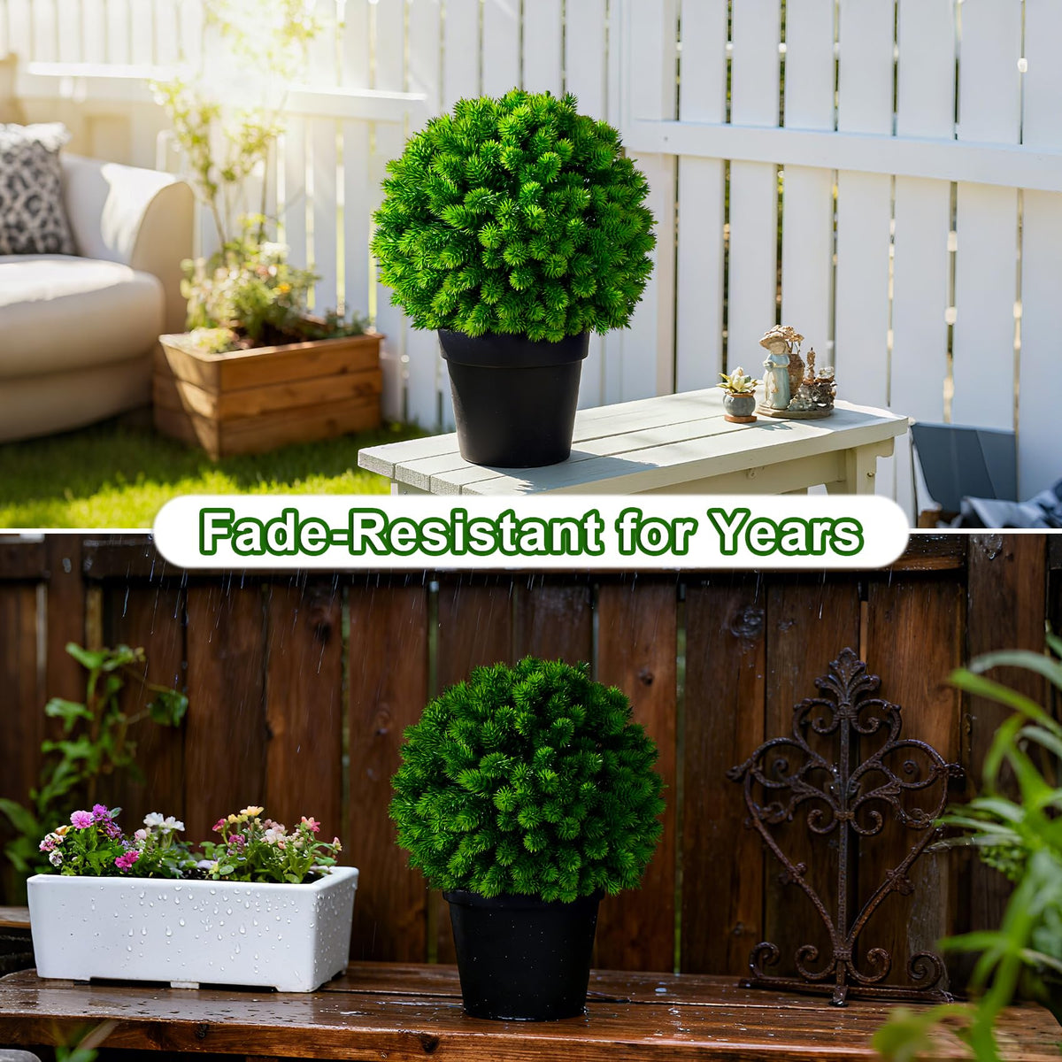 Bailikang 2PCS Artificial Boxwood Topiary Ball Plant, Artificial Plants Decor Fake Potted Plants for Desktop, Bookshelf, Fireplace with Realistic Leaves in Decorative Pot