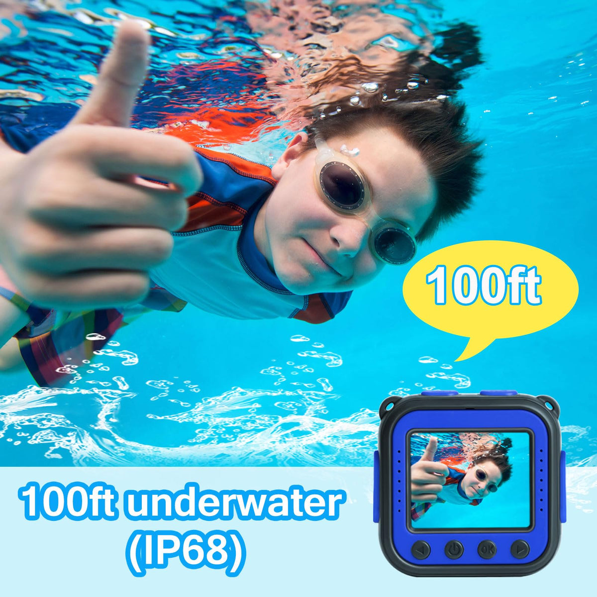 PROGRACE Kids Waterproof Camera for Kids Action Video Digital Camera 1080 HD Toy Cameras for Boys Birthday Christmas New Year Gifts, Blue