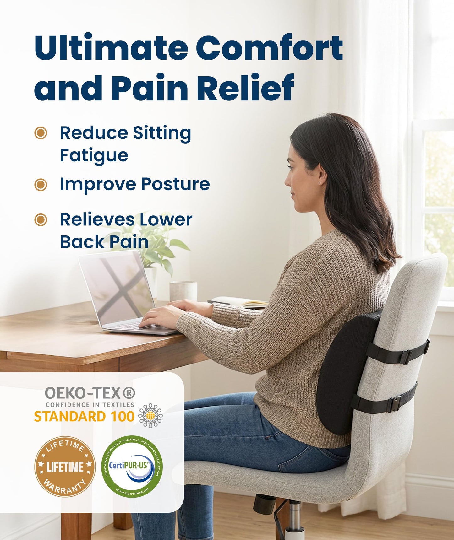 Everlasting Comfort The Original Lumbar Support Pillow for Office Chair - Improves Posture, Promotes Back Pain Relief - Superior Back Support for Gaming and Desk Chairs - Lumbar Pillow for Car, Couch