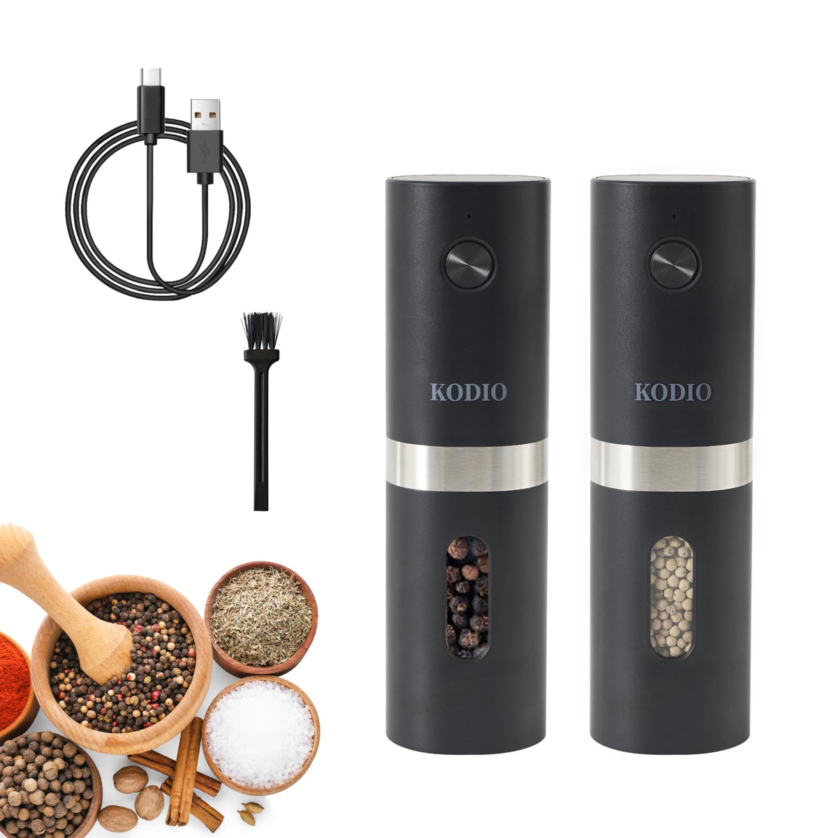 Electric Salt and Pepper Grinder Set, Rechargeable Base, Automatic Salt & Pepper Mill Refillable with USB Cables, Salt and Pepper Shakers, LED Light, One Hand Operation, 2 Adjustable Coarseness Mills