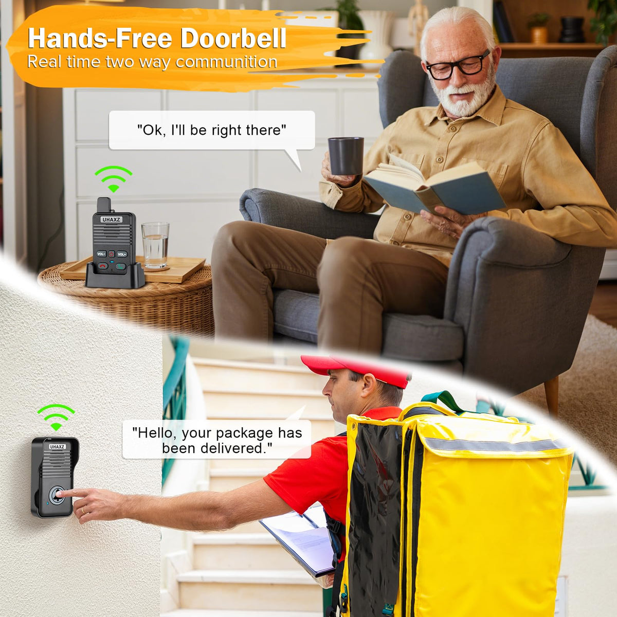 Wireless Doorbell, Full Duplex Doorbell Wireless, 1000ft Long Range, Hands-Free Intercom Door Bell 2 Way Communication, 4 Chimes 8 Volume Levels, Intercoms Wireless for Home House(Black)