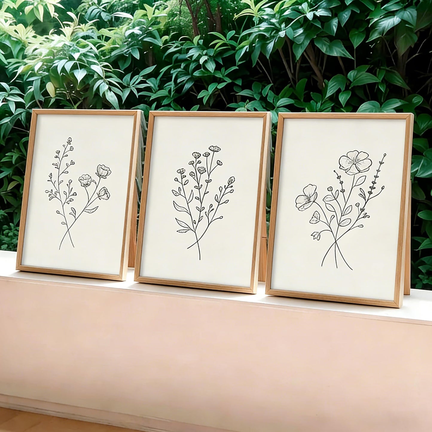 3Pcs Flower Line Canvas Wall Art Neutral Botanical Black and White Flower Painting Picture Wall Decor Minimalist Plant Poster Print Artwork for Living Room Bedroom Office Home Decoration Unframed