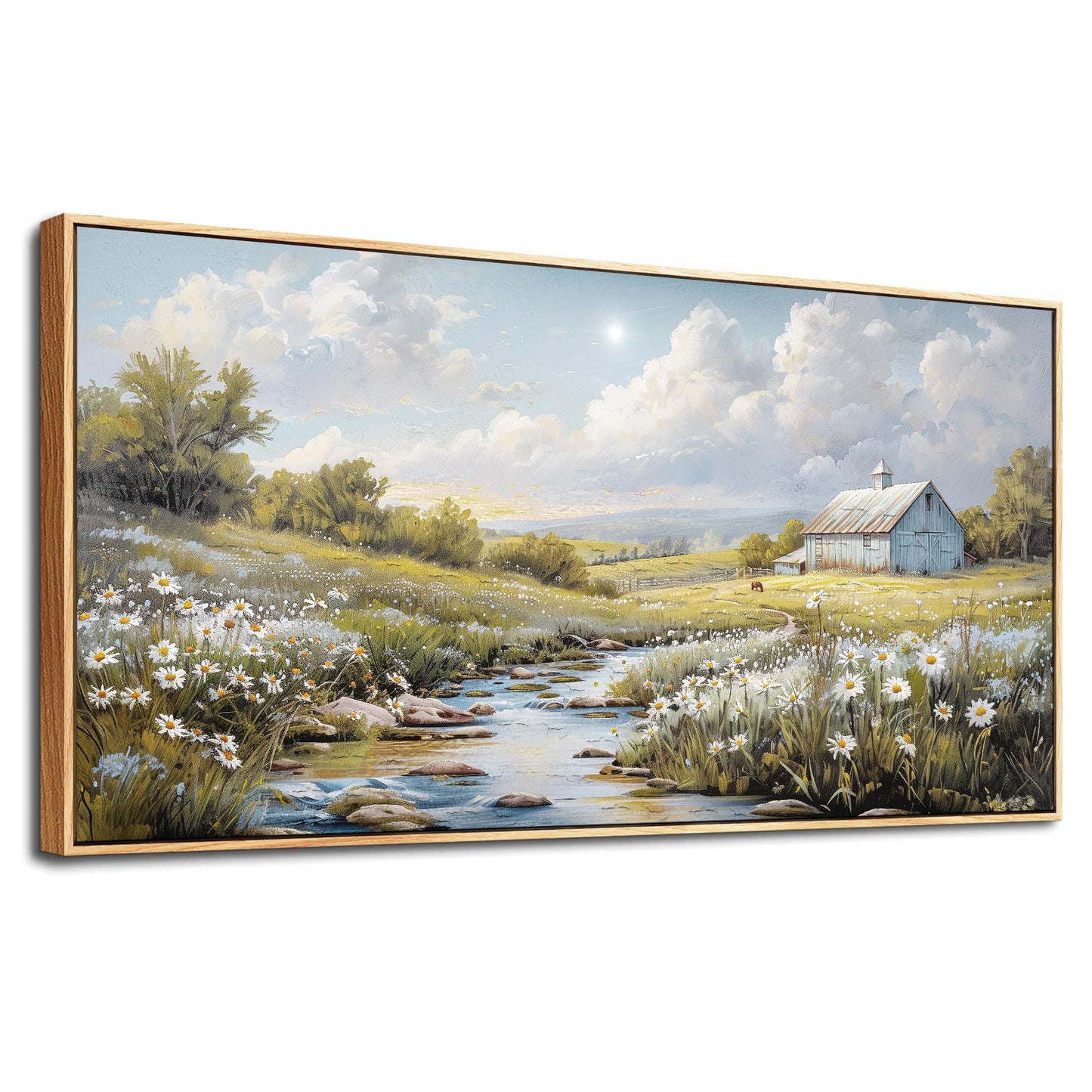 PHAOHUAXM Large Canvas Wall Art For Living Room Wall Decor For Bedroom Flower Watercolour Office Decoration Countryside Scenery Wall Picture Printing Art Painting Home Decor 30x60 In Wood Framed
