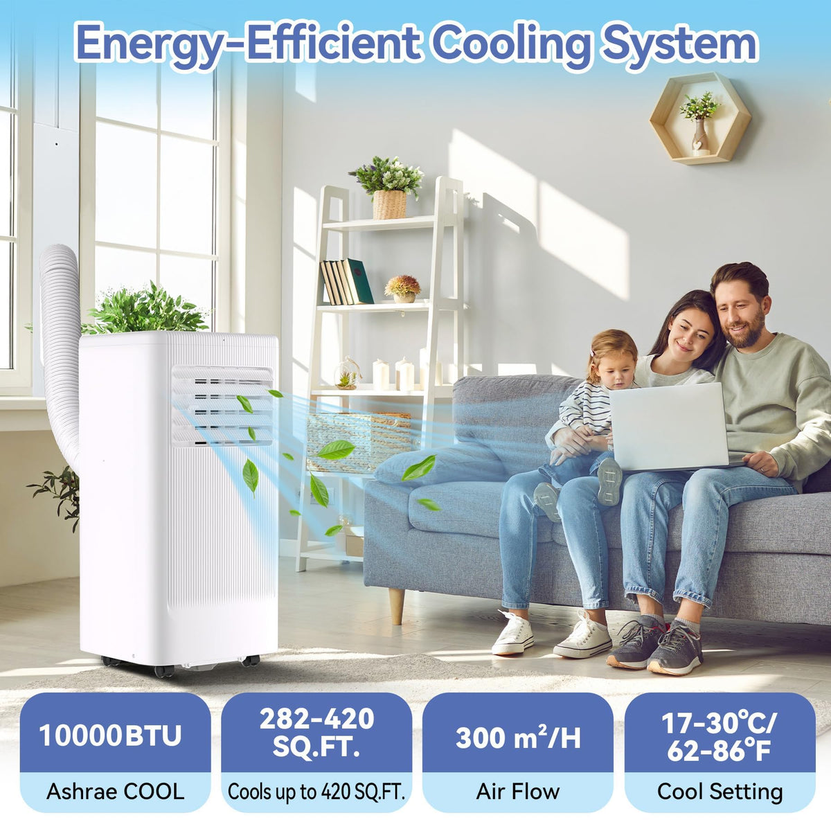 10000 BTU Portable Air Conditioners, 3 in 1 Portable AC with Cool, Dry, Fan Modes, Quiet Air Conditioners Cools Room up to 560 sq.ft, LED Display, Remote & 24H Timer, for Bedroom/Dorms/Apartments