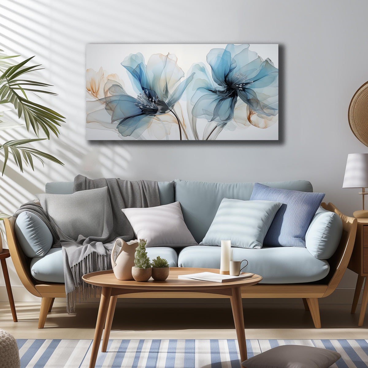 LAOTOART Flower Pictures Wall Decor For Bedroom Blue Canvas Wall Art For Office Women Modern Canvas Wall Art For Living Room Size 20 x 40 Inch