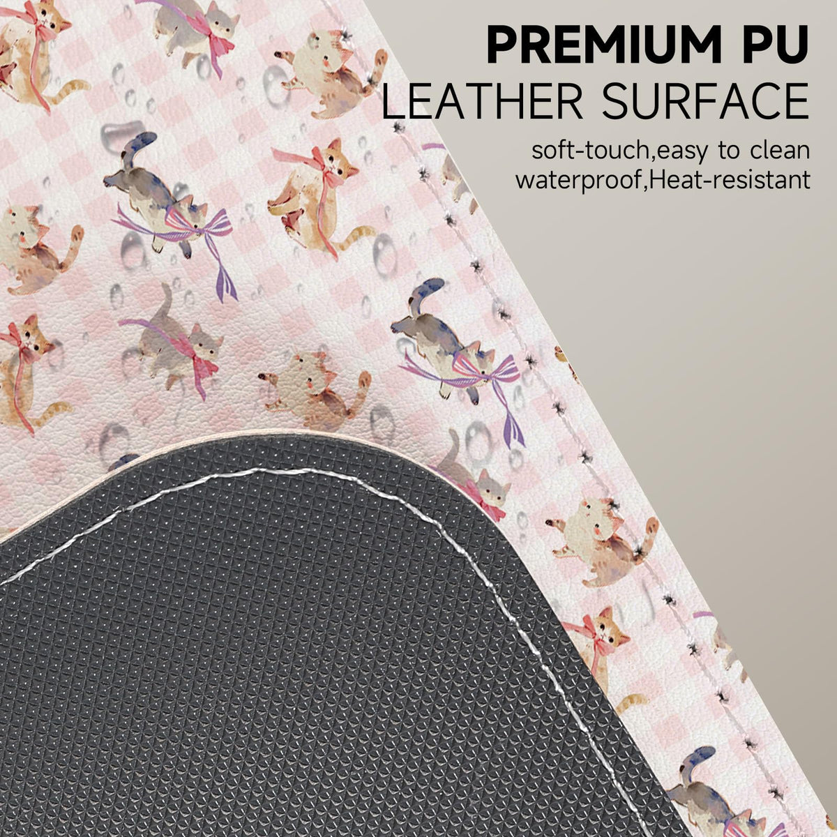 AUPET PU Leather Desk Pad Protector Blotter, Animal 35 x 17in Large Mouse Pad,Cute Office Desk Mat,Waterproof Non-Slip Desk Writing Drawing Pad for Office Home Game (Cats with Bow tie)