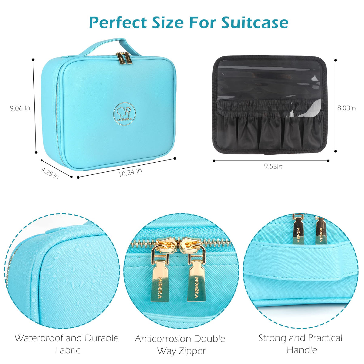 MOMIRA Travel Makeup Bag Cosmetic Bag Makeup Organizer Bag with Lighted Mirror, Adjustable Brightness in 3 Color Scenarios, Waterproof Makeup Train Case, Gift for Women - Diamond Blue