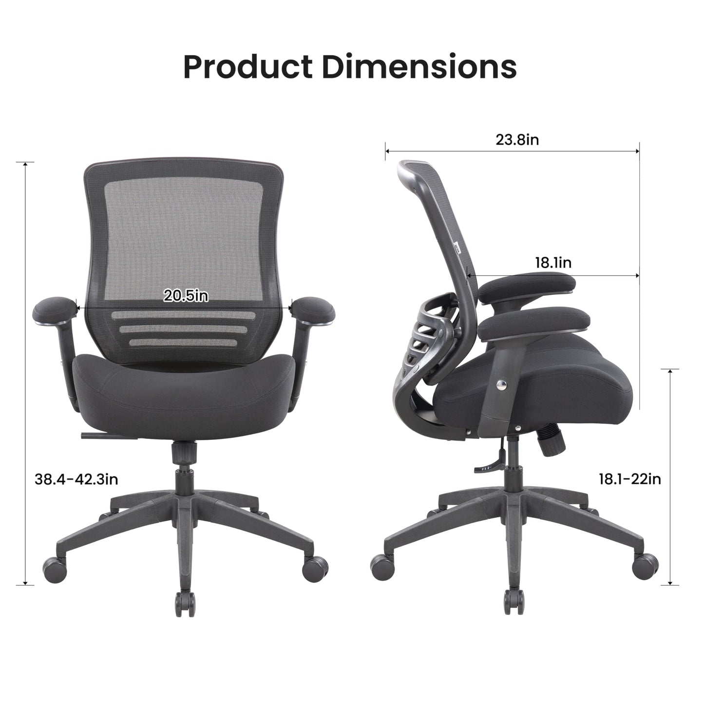 BOLISS Office Chair Mesh Ergonomic Super Soft Thick and Wide Cushion Computer Desk Chair Height Adjustable Arms and Lumbar Support Reduce Back Pain (Black)