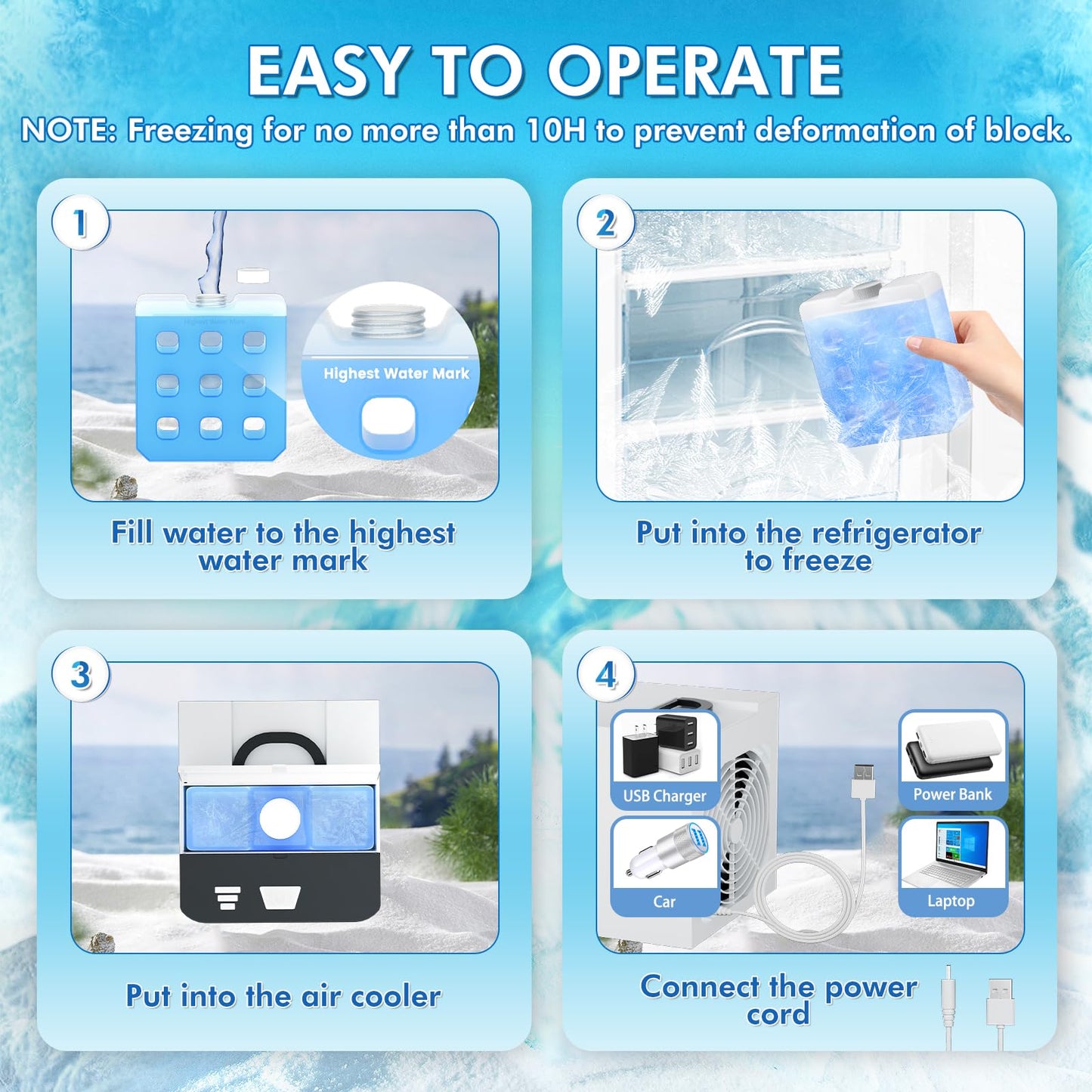 Portable Air Conditioners Fan, Anti-leakage Water Mini Air Cooler with 3 Speeds, Personal Ice Air Conditioner for Room Desk Office Home Tent(White01)