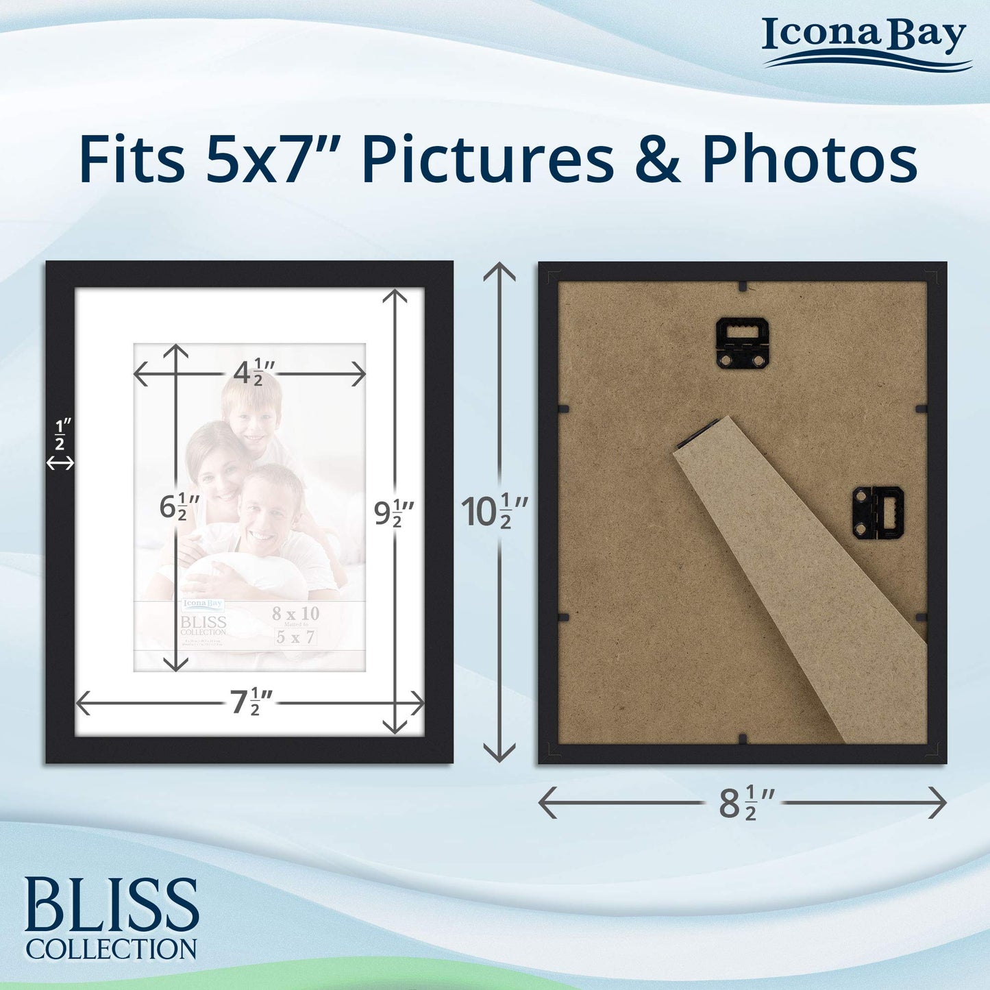 Icona Bay - 8x10 Picture Frames with Removable Mat for 5x7 Photos - Black, 5 Pack - Modern Style Engineered Wood Frames - Table Top or Wall Mount - Bliss Collection