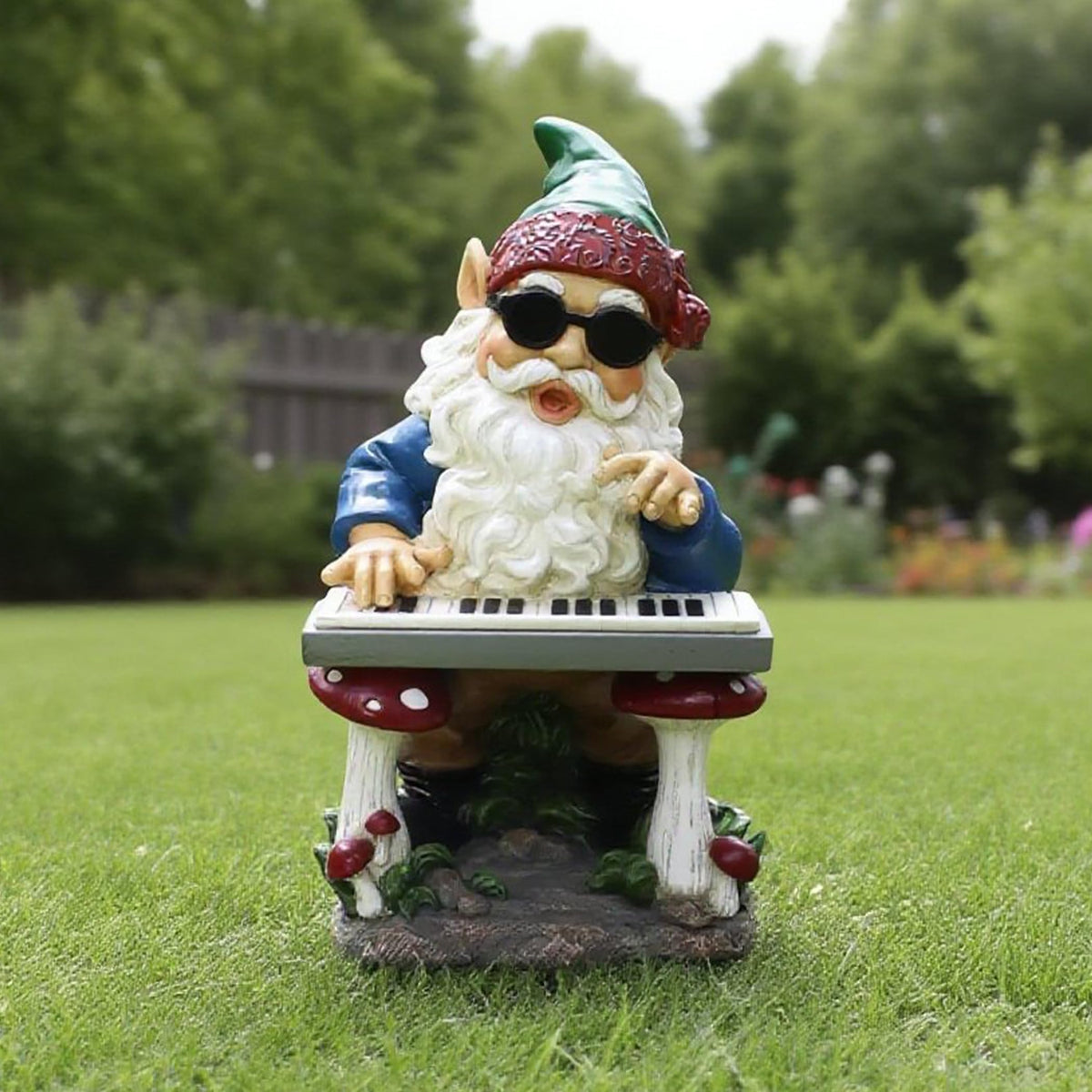 Nature's Mark Rock n Roll Gnome in a Band Palying Keyboard Resin Statue Figurine Home Garden Decorative Accent Décor (10" H)