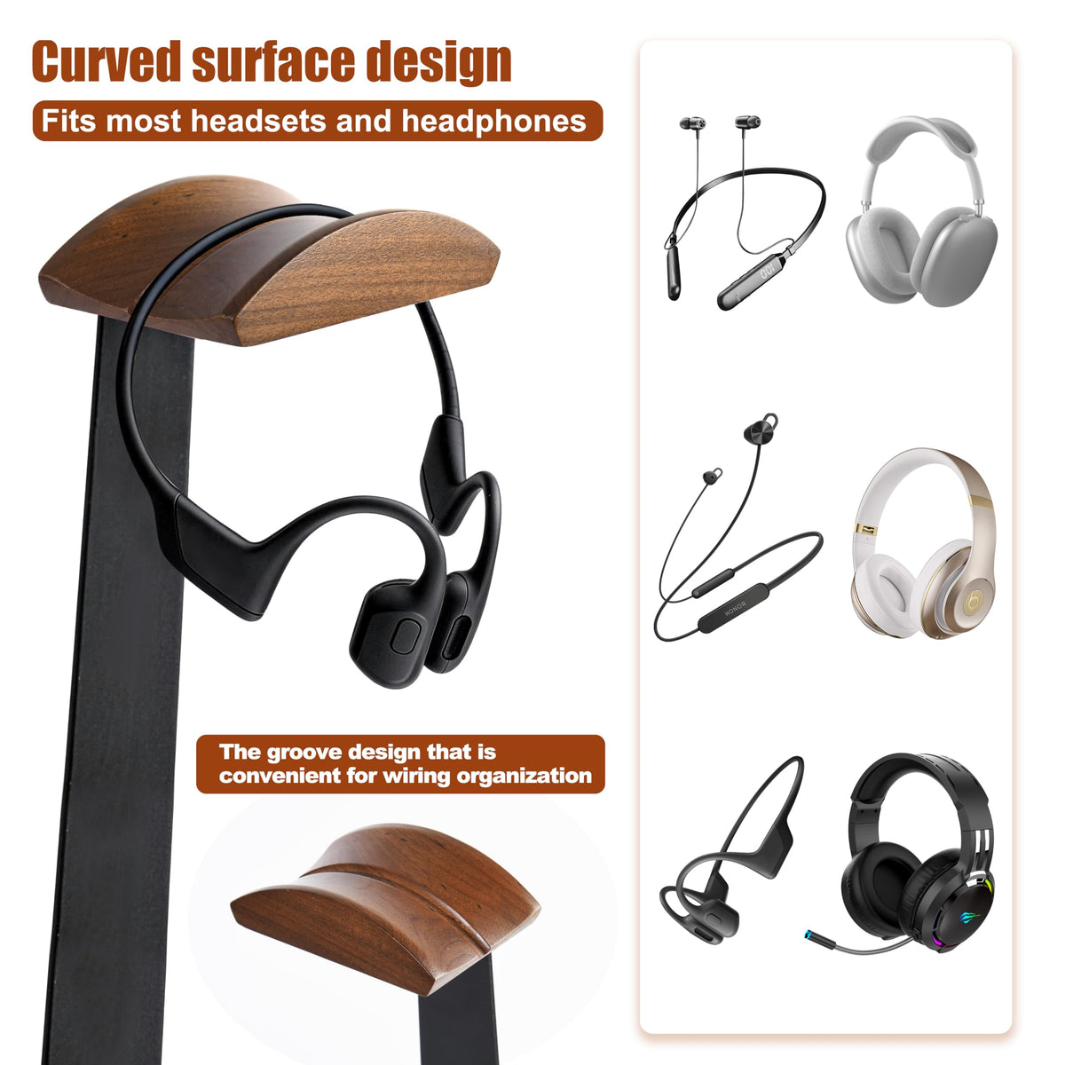 Damuzhi Headphone Stand with Gaming Controller Holder, Walnut Wood Headphone Stand with Gifts for Gamers, Gaming Accessories for Desk