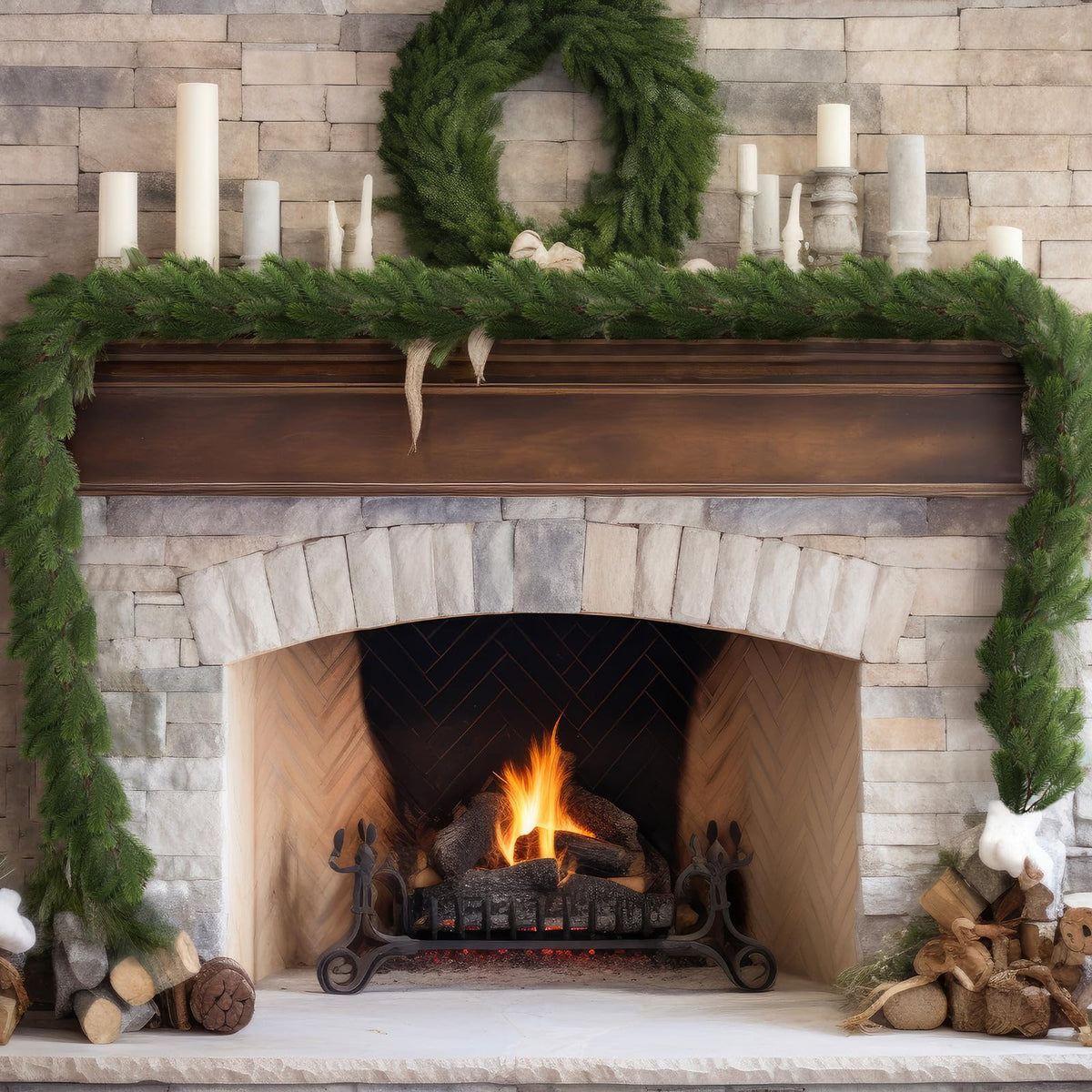 Lyrow Christmas Pine Greenery Garlands Artificial Winter Faux Holiday Season Outdoor Garland for Xmas Home Decorations (4 Pcs,6 ft)