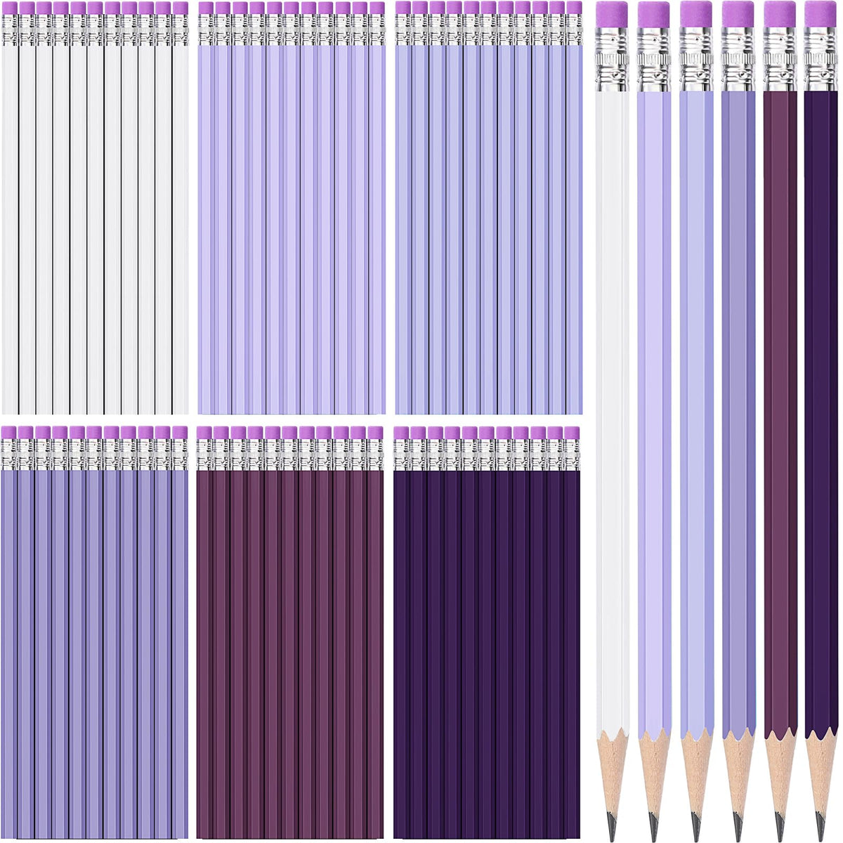 TecUnite 60 Pcs HB Pencils #2 Unsharpened Wood Cased Pencils with Eraser Hexagonal Pencil Cute Graphite No 2 Pen for Adults Gifts Exam School Office Sketching Learning(Purple Series, White)