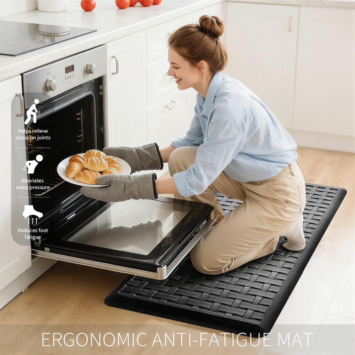 2PCS UKISS Kitchen Rugs, Cushioned Anti Fatigue Kitchen Mats for Floor, Waterproof Kitchen Rug，Non-Slip Comfort Standing Mat for Kitchen (Black, 17.3"x28"+17.3"x28")