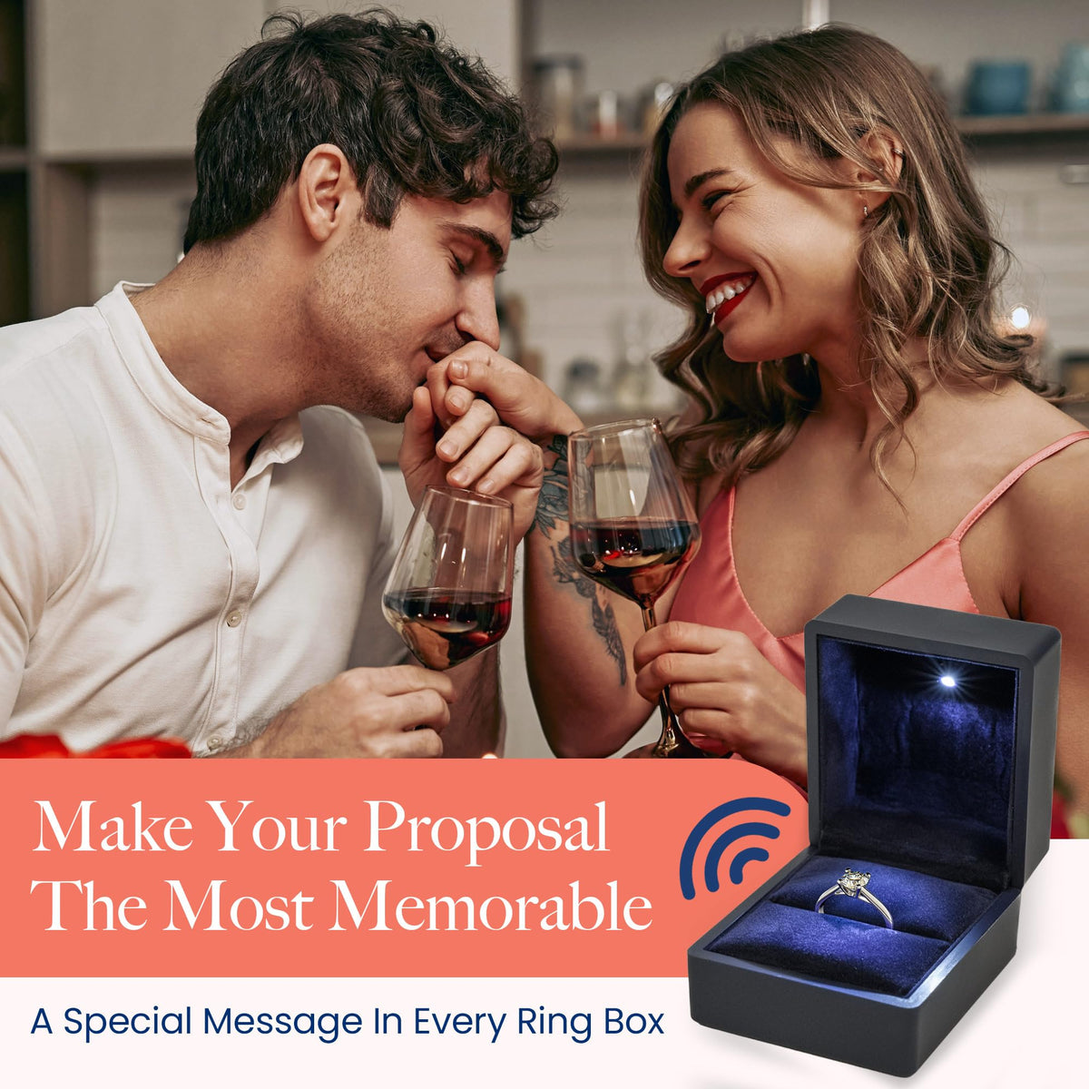 VOICEGIFT Ring Box Recordable Ring Box with LED Light, 60-Second Voice Recorder, Velvet Jewelry Gift Box for Proposal, Engagement, and Keepsake | Midnight Blue