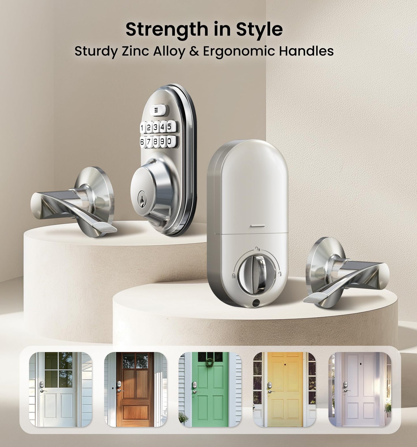 Veise Keyless Entry Door Lock with 2 Lever Handles - Electronic Keypad Deadbolt, Auto Lock, Back Lit & Easy Installation Design, Front Door Handle Sets, Satin Nickel