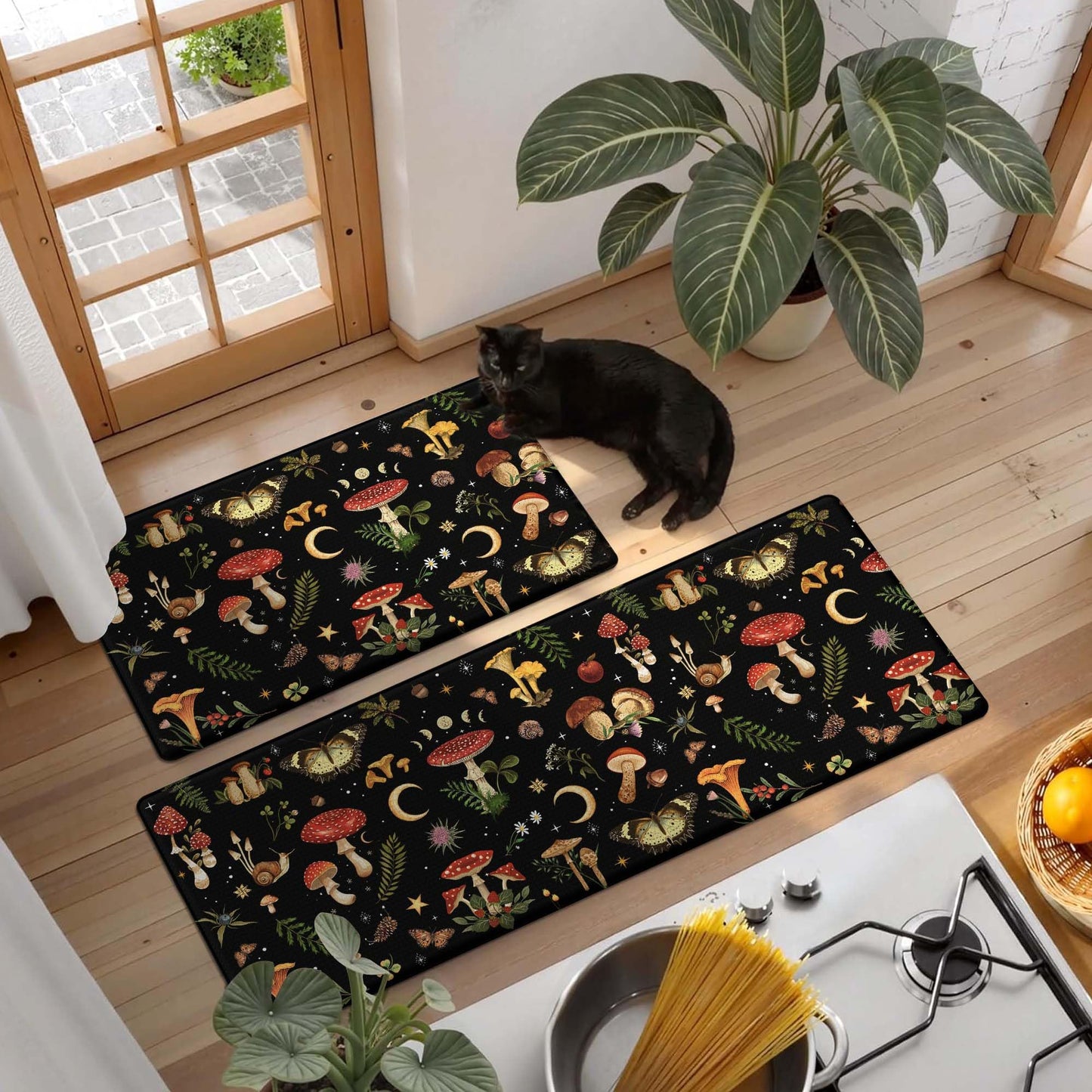 Zussun Mushroom Rug Kitchen Mats for Floor Cushioned Anti Fatigue Kitchen Rugs Sets of 2, Non Slip Waterproof Black Kitchen Floor Mat, Comfort Memory Foam Standing Mat for Office Laundry Sink Desk