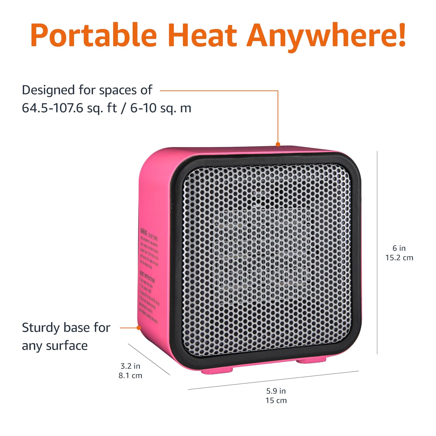 Amazon Basics Ceramic Space Heater, Portable Mini Heater for Office Desk, Indoor Use, 500W, With Tip-Over Protection, Lightweight 1.4 lbs, Pink, 5.9 x 3.2 x 6 inches