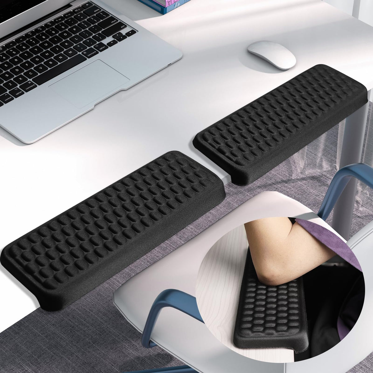 Arm Rest for Desk, L-Shaped Memory Foam Elbow Pads with Non-Slip Base, 2-Piece Ergonomic Desk Edge Cushion & Wrist Rest for Computer Keyboard, Office and Home Use